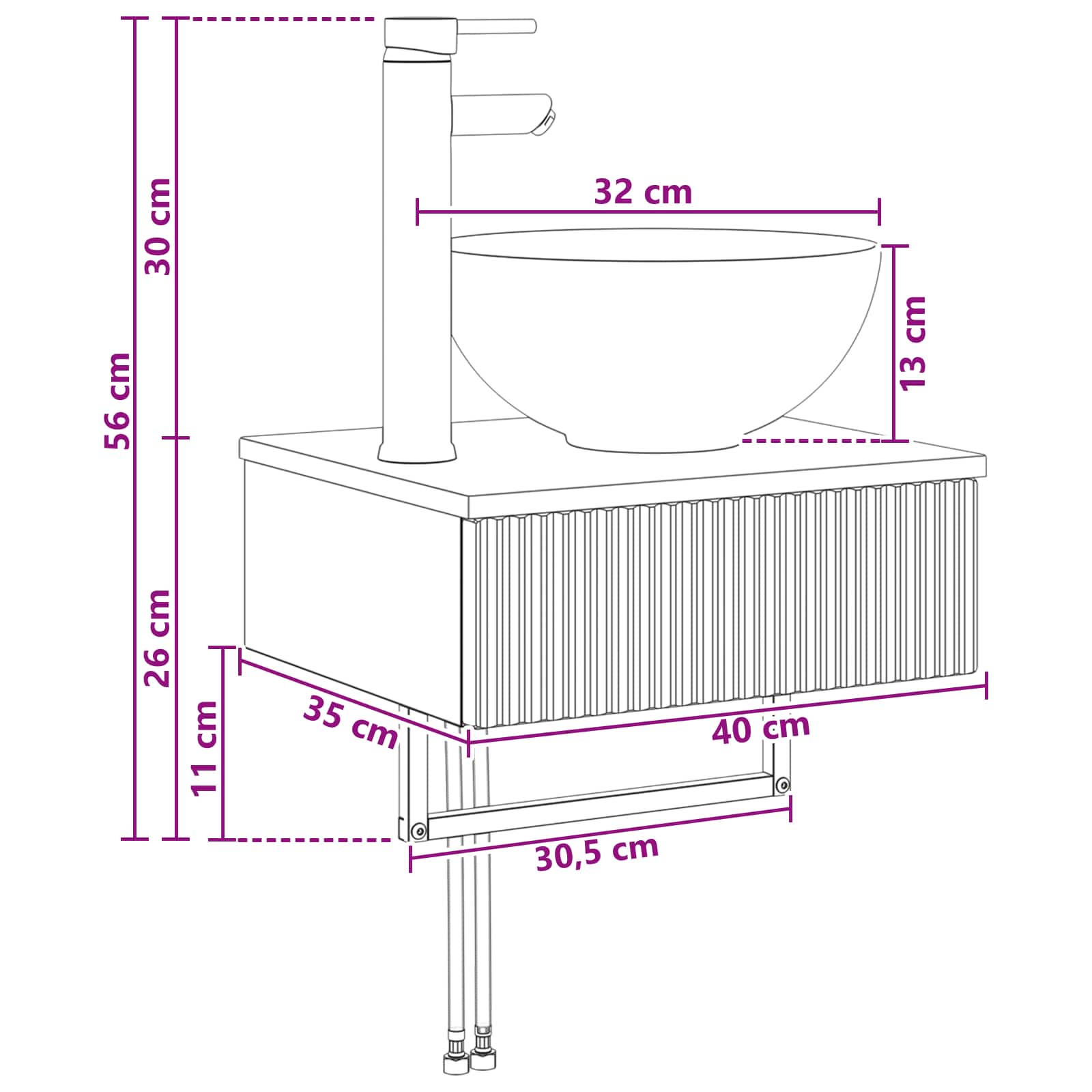 Zidni sudoper Crna 40 x 35 x 39 cm Konstruirano drvo