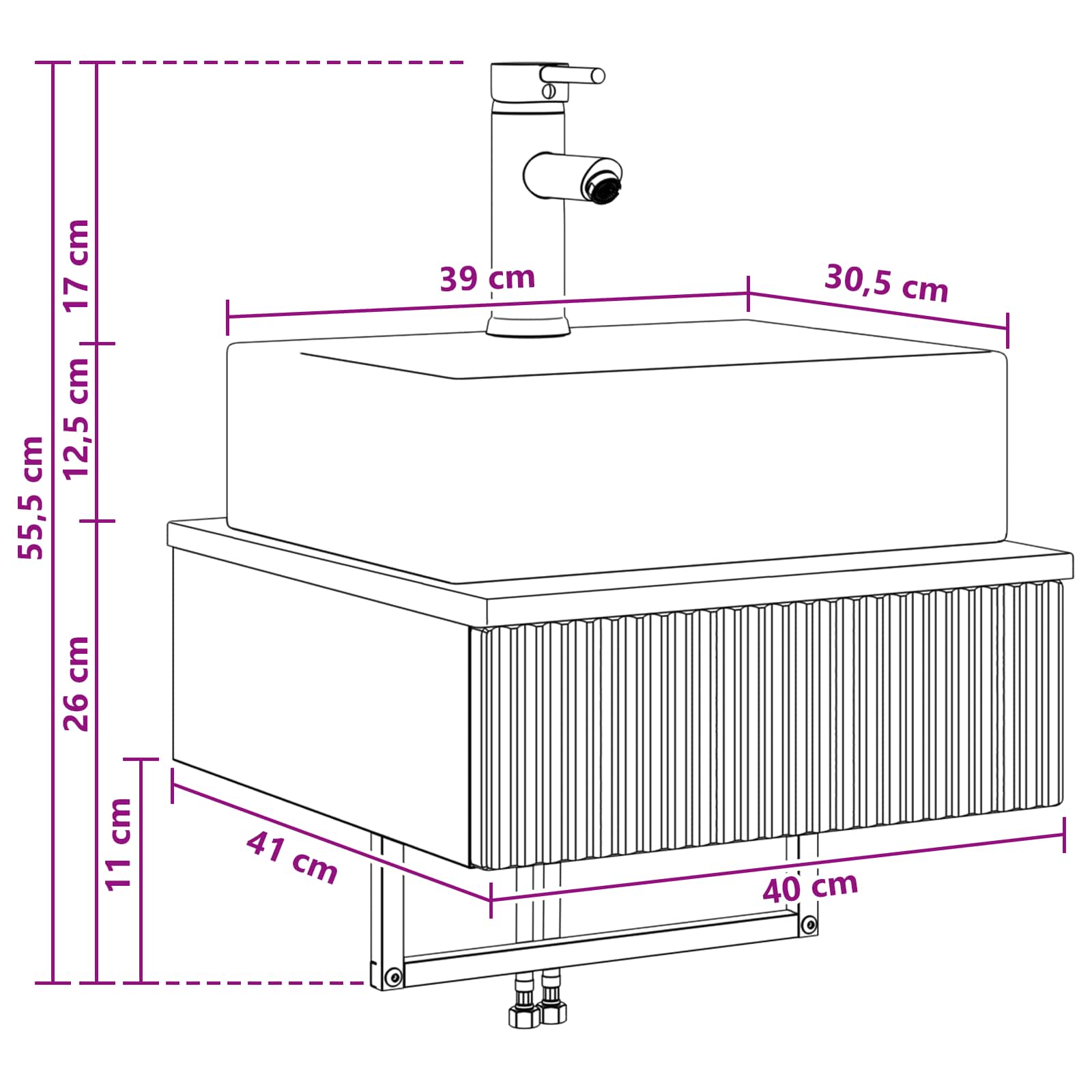 Zidni sudoper Siva Sonoma 40 x 41 x 39 cm Konstruirano drvo