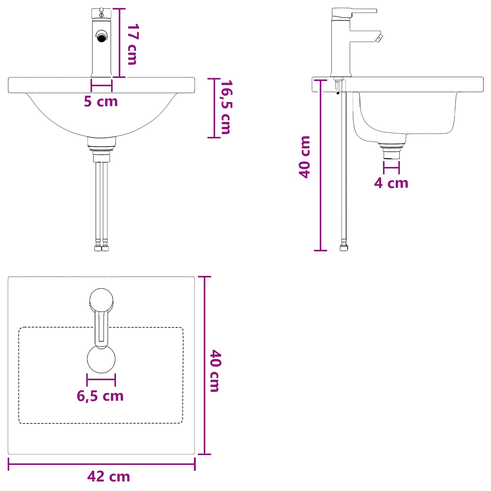 Umivaonik za kupaonicu Krom 42 x 40 x 16,5 cm Metal