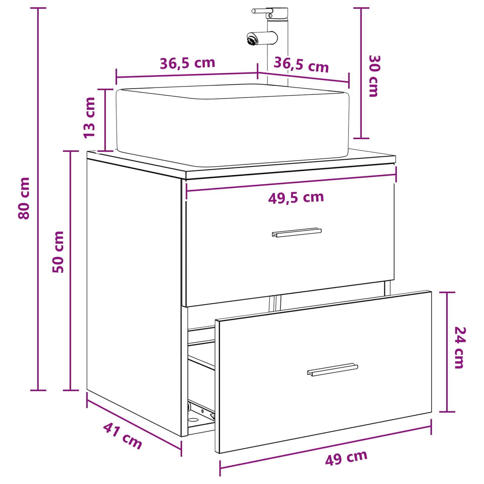 Umivaonik s policom Crni hrast 49,5 x 41 x 63 cm