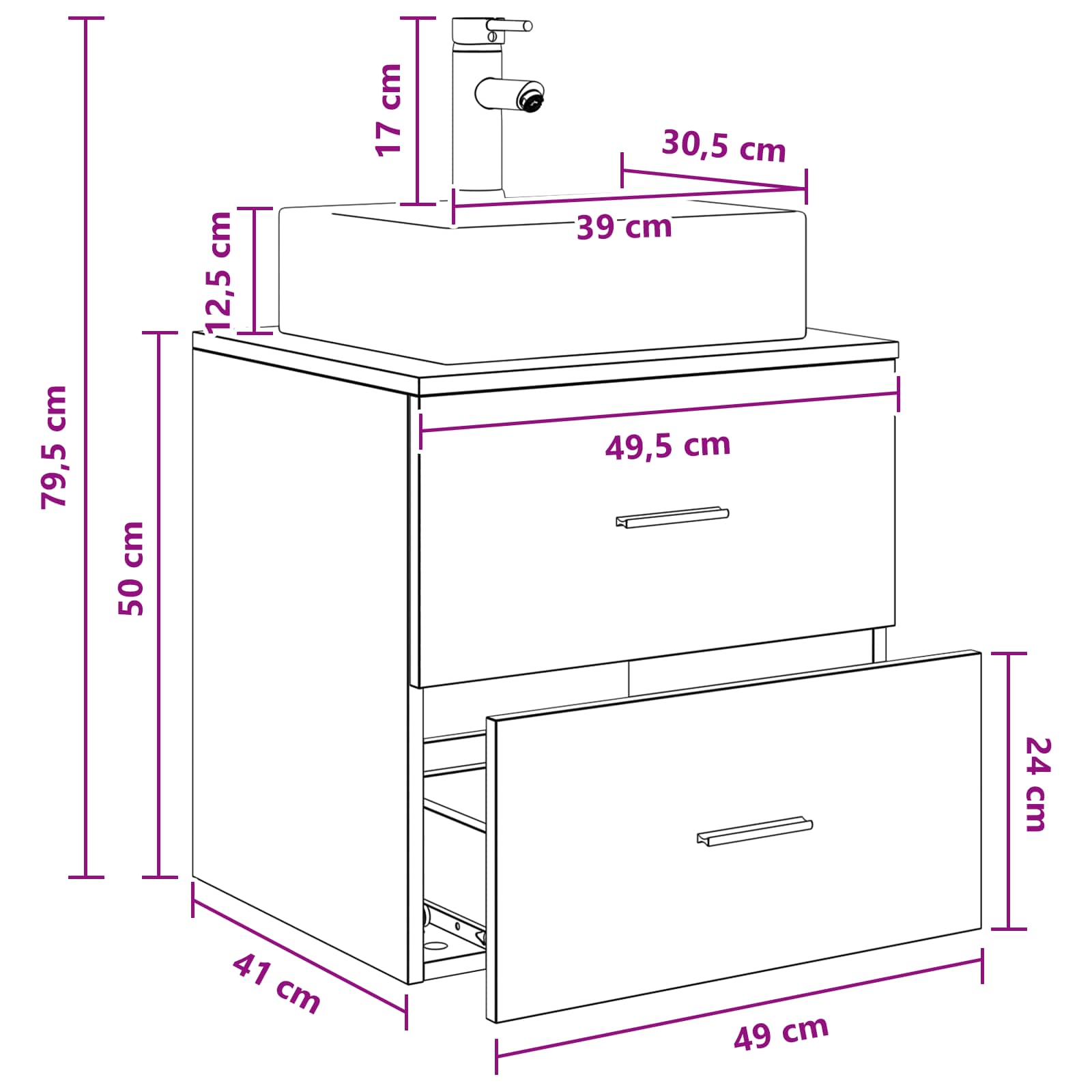 Umivaonik s policom Siva Sonoma 49,5 x 41 x 62,5 cm