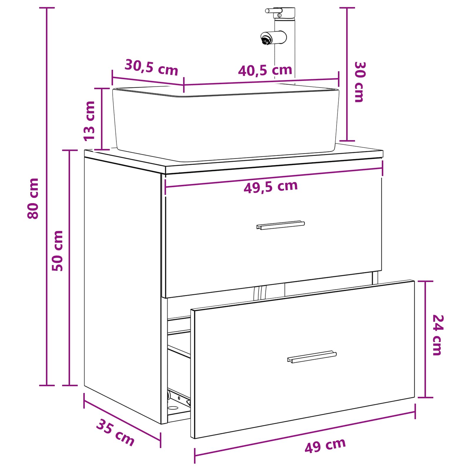 Umivaonik s policom Dimljeni hrast 53 x 34,5 x 63 cm
