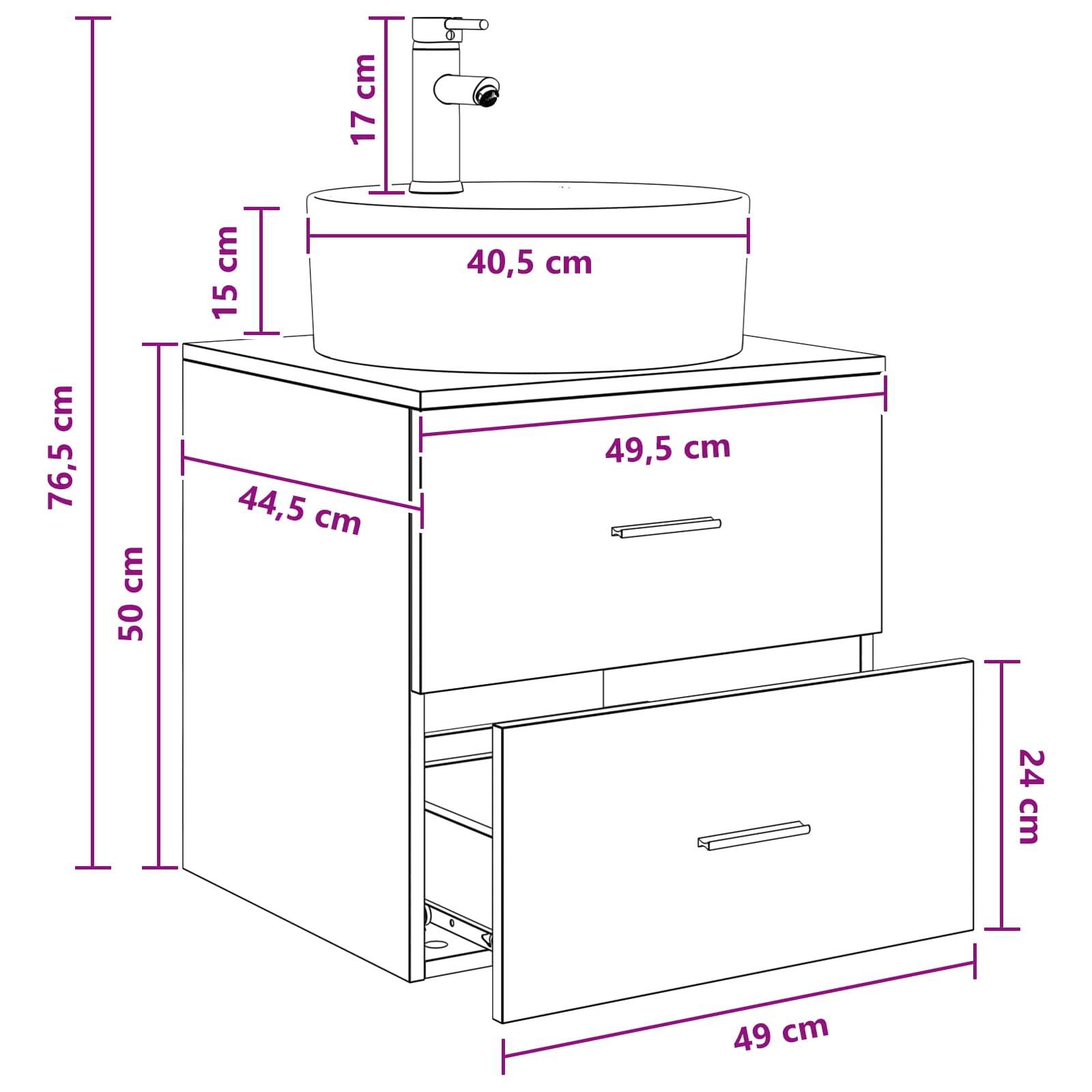 Umivaonik s policom Hrast artisan 49,5 x 44,5 x 65 cm