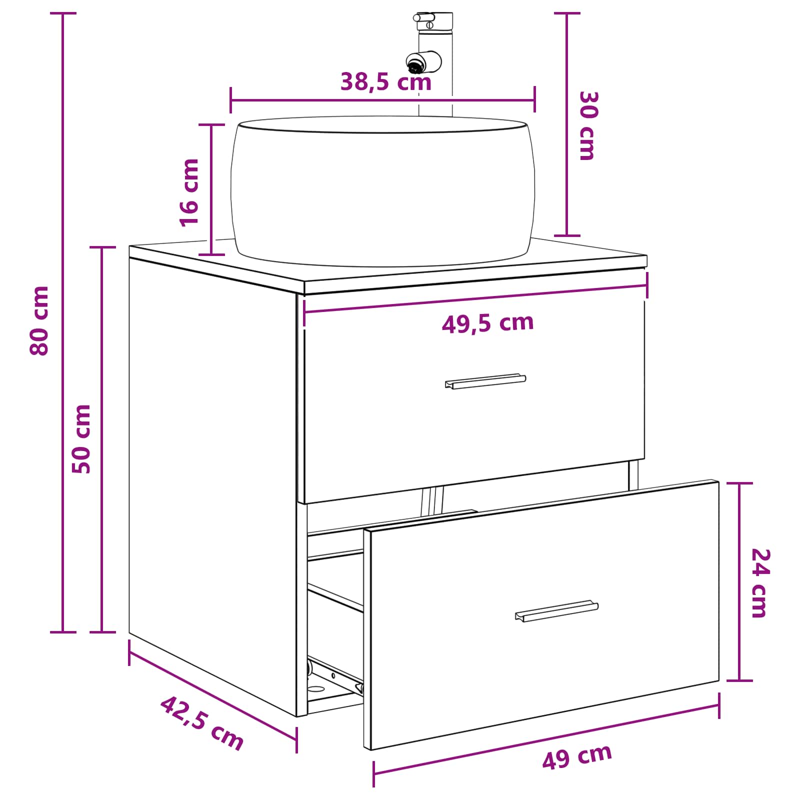 Umivaonik s policom Staro drvo 49,5 x 44,5 x 66 cm