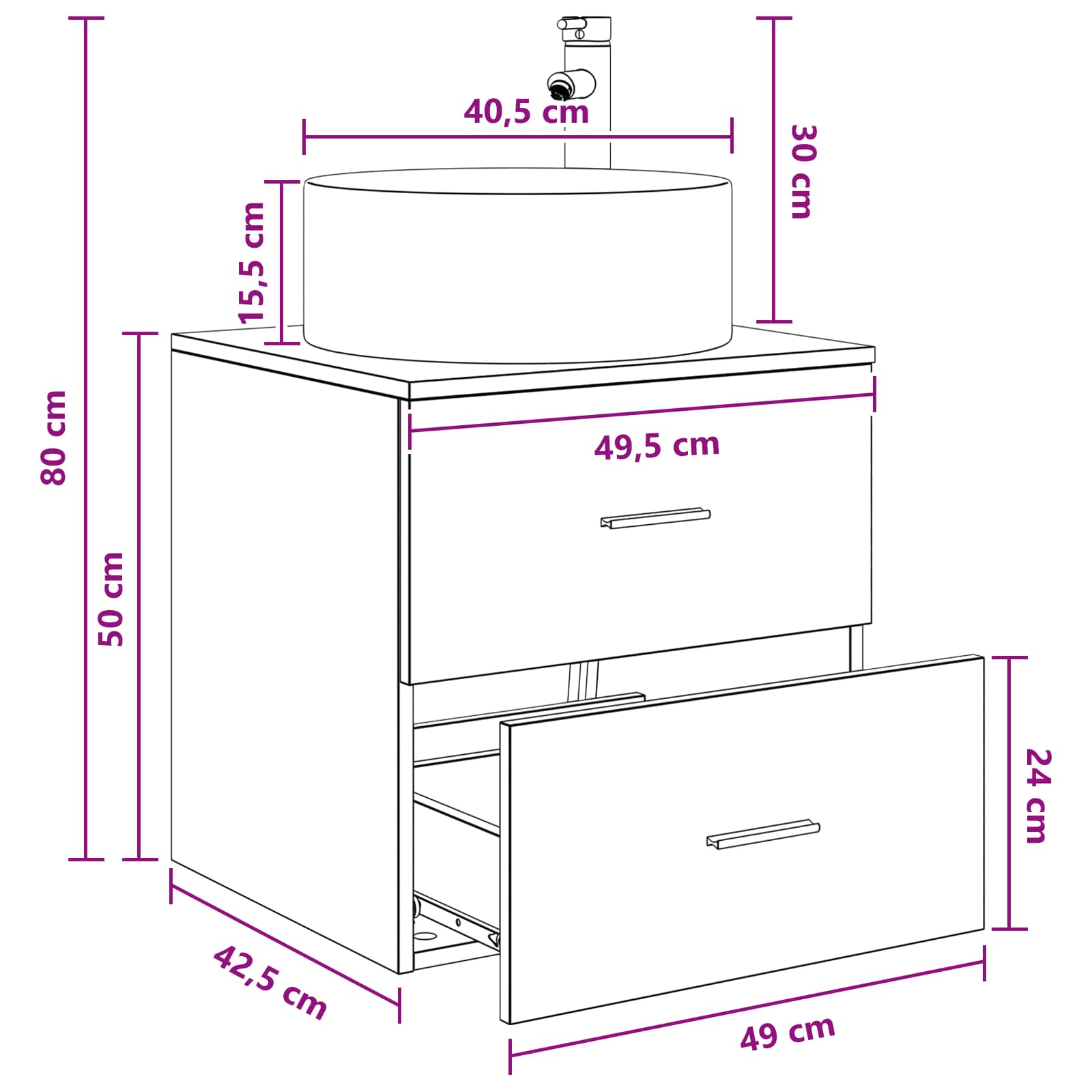 Umivaonik s policom Hrast sonoma 49,5 x 44,5 x 65,5 cm