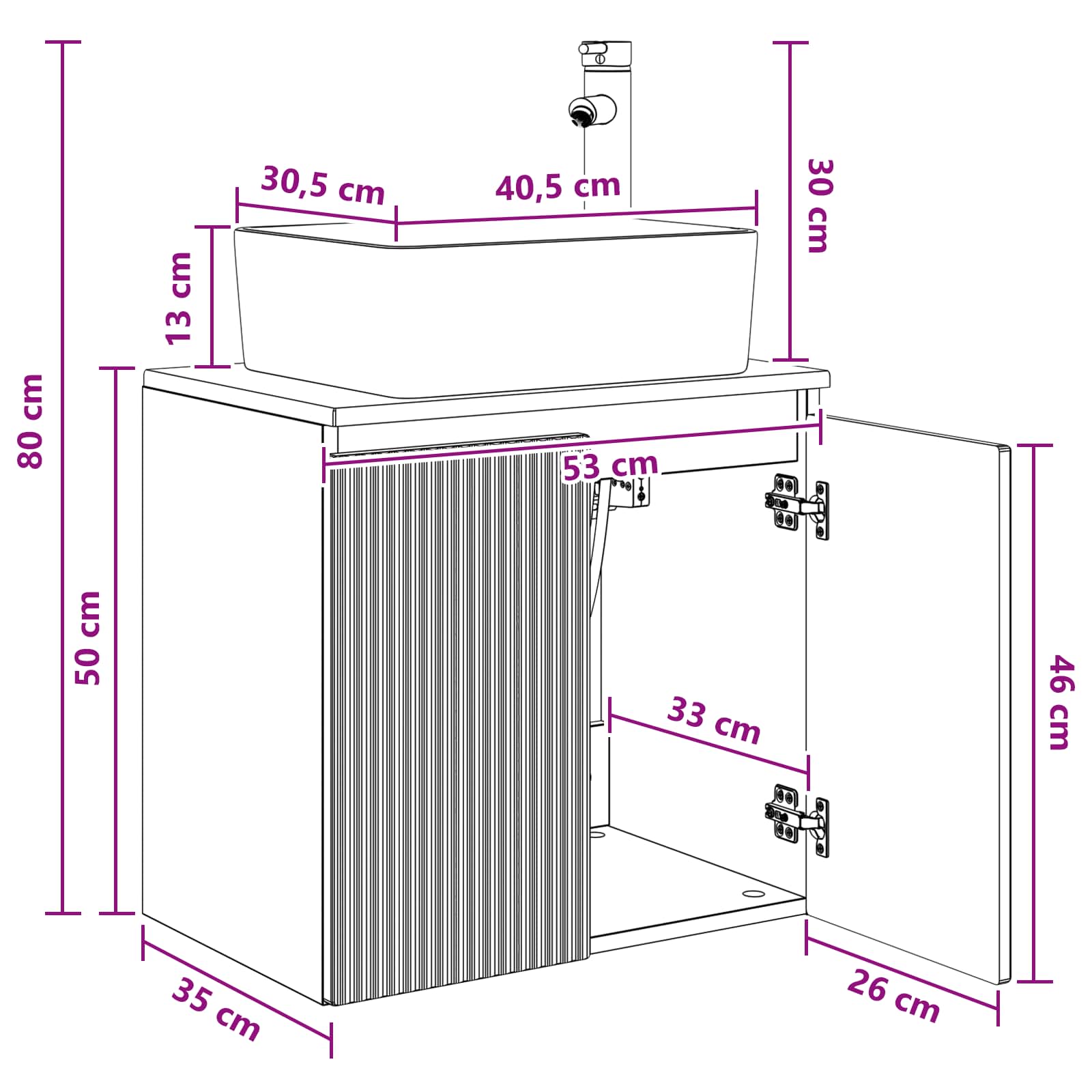 Umivaonik s policom Bijela 53 x 35 x 63 cm Konstruirano drvo