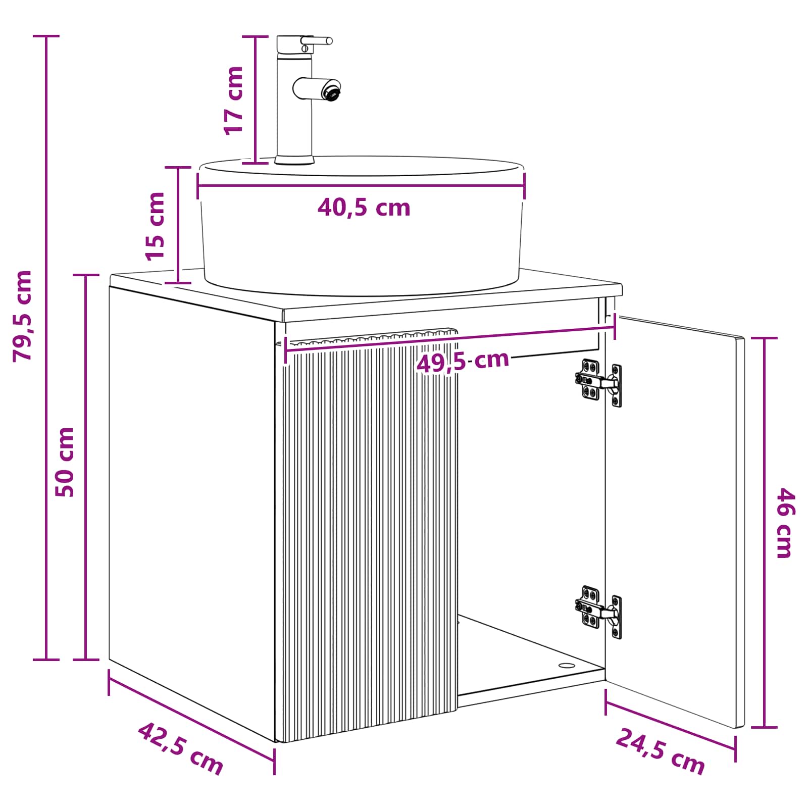 Umivaonik s policom Dimljeni hrast 49,5 x 44,5 x 65 cm