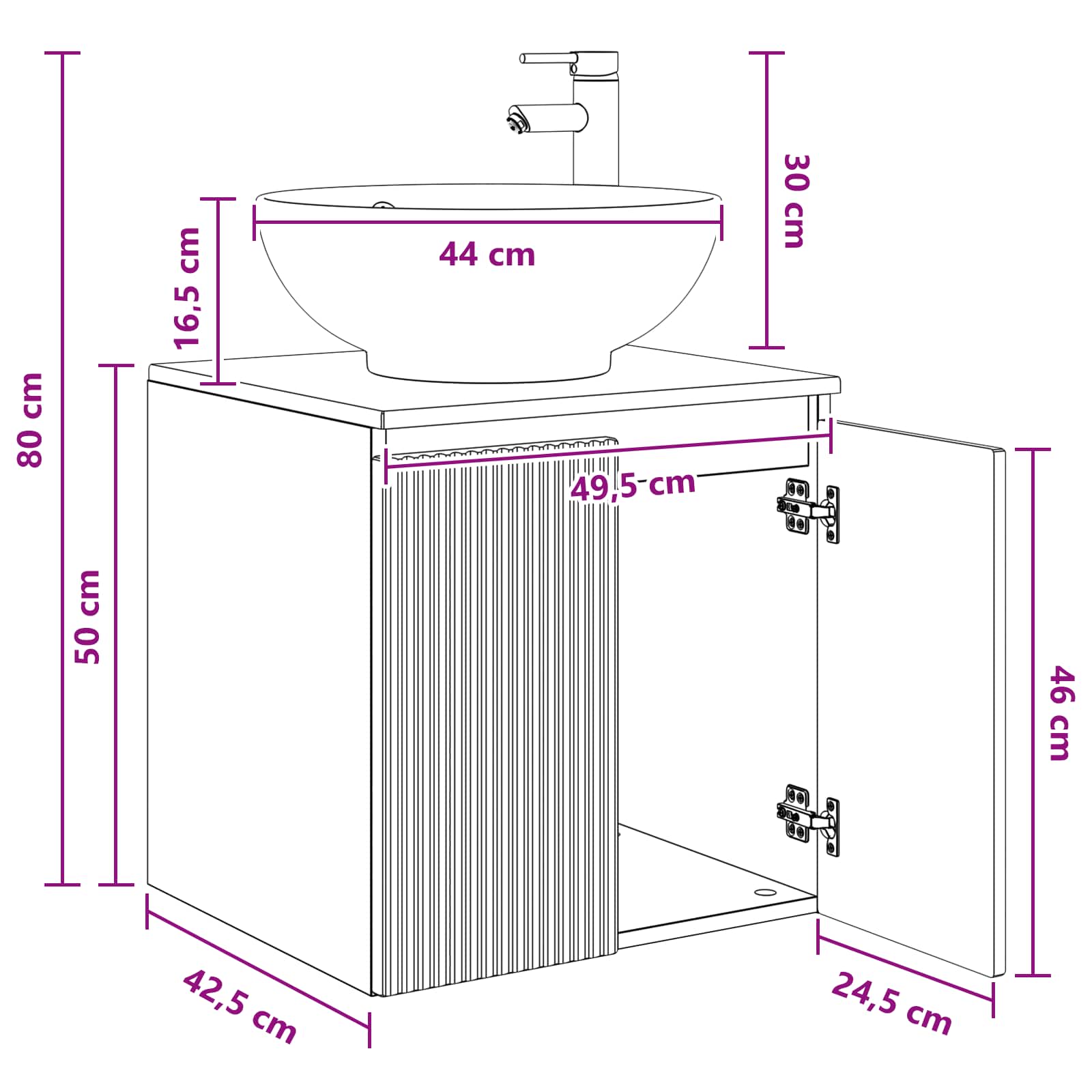 Umivaonik s policom Crna 49,5 x 44,5 x 65 cm Konstruirano drvo