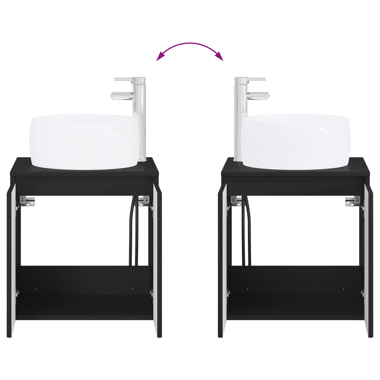 Umivaonik s policom Crna 49,5 x 44,5 x 66 cm Konstruirano drvo