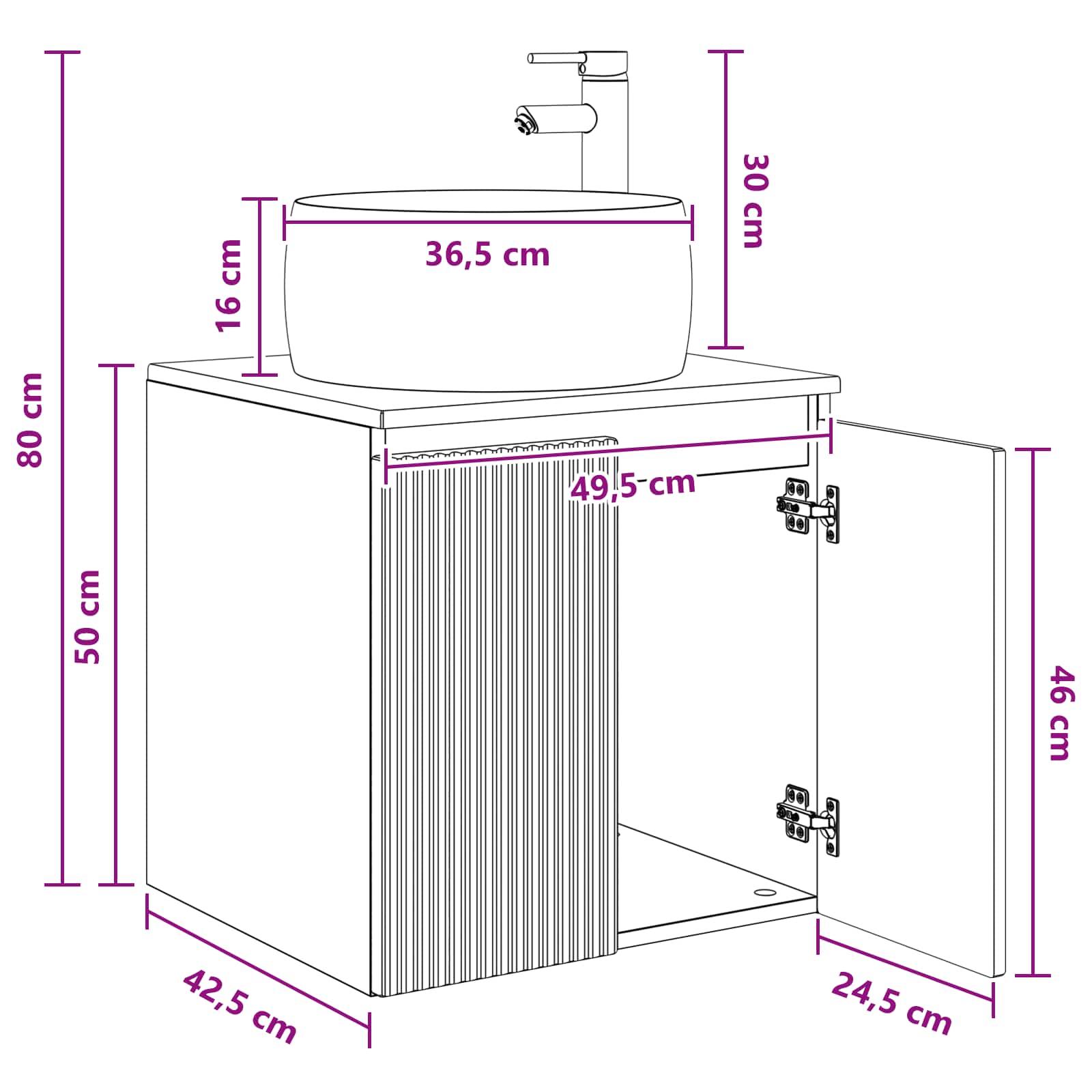 Umivaonik s policom Hrast artisan 49,5 x 44,5 x 66 cm