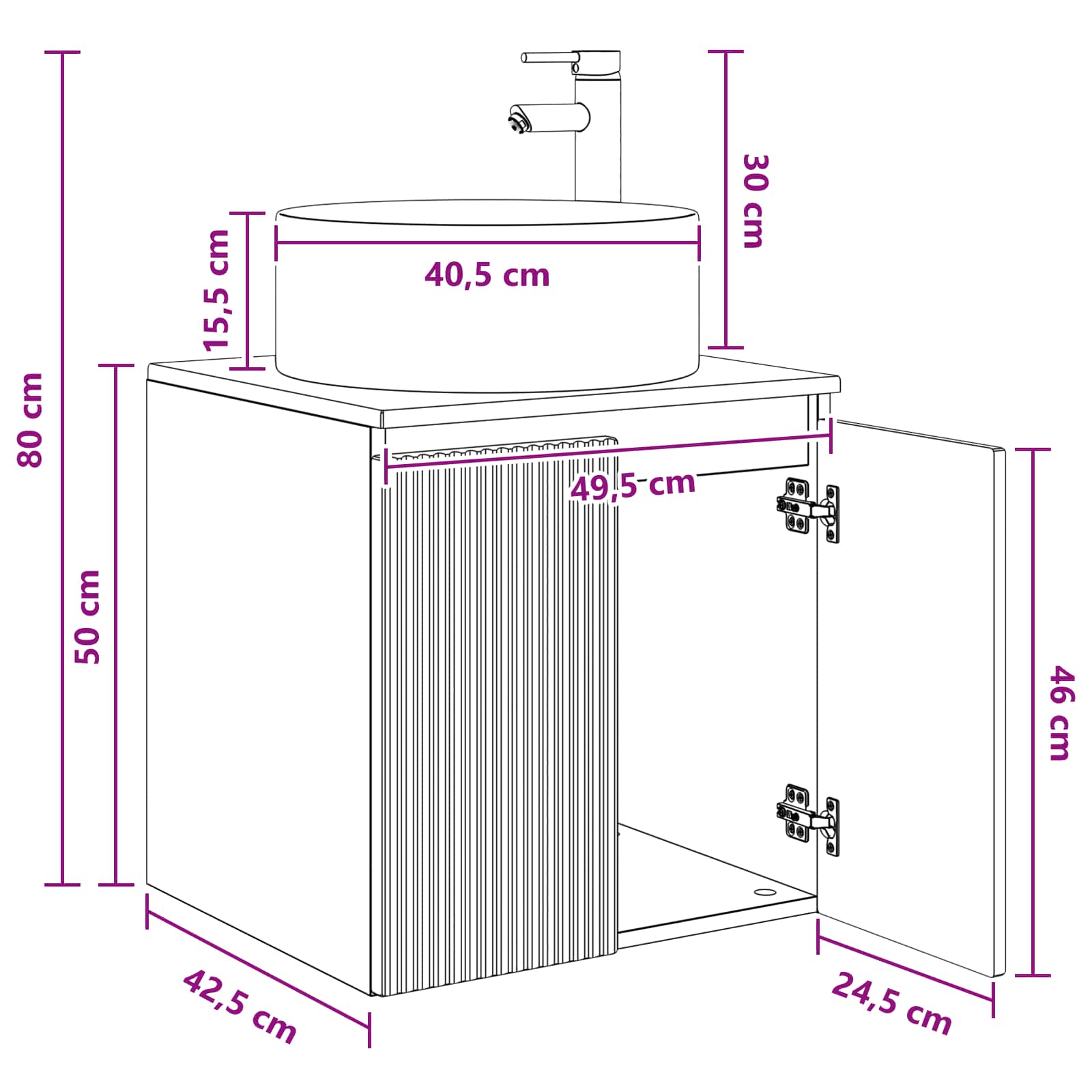Umivaonik s policom za zid Betonska siva 49,5 x 44,5 x 65,5 cm