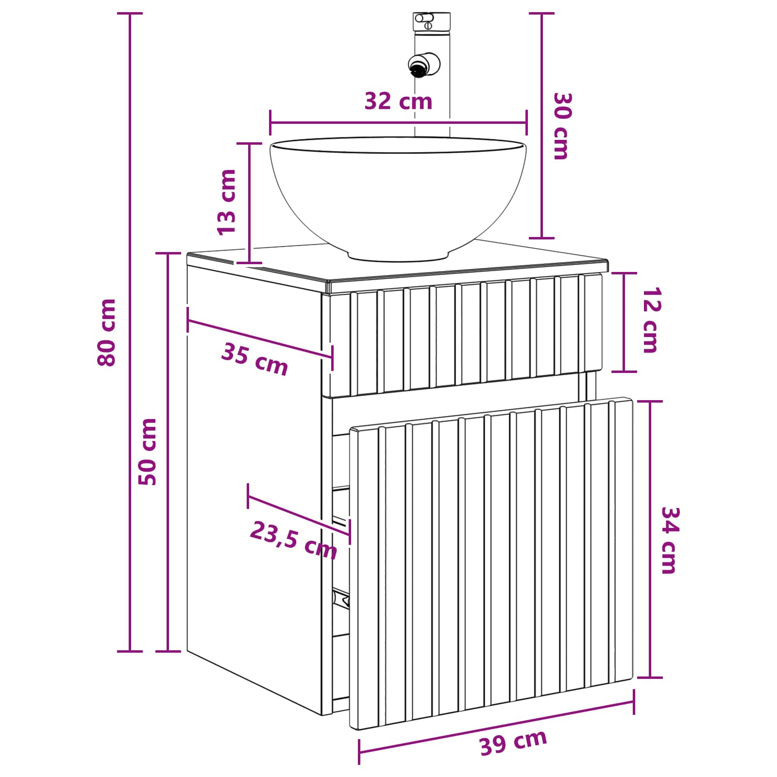 Umivaonik s policom za zid Crna 39 x 35 x 63 cm