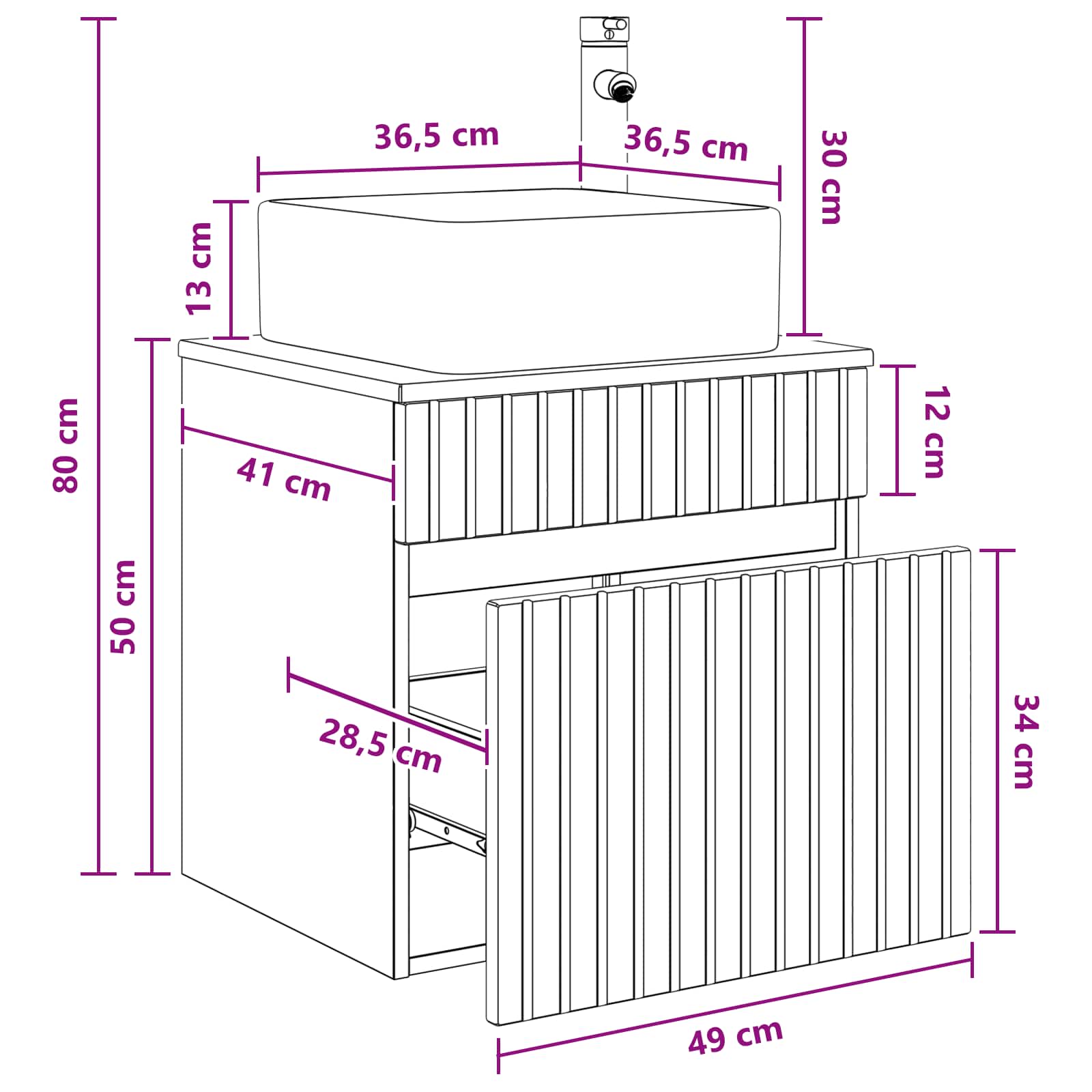 Umivaonik s policom za zid Siva Sonoma 49 x 41 x 63 cm