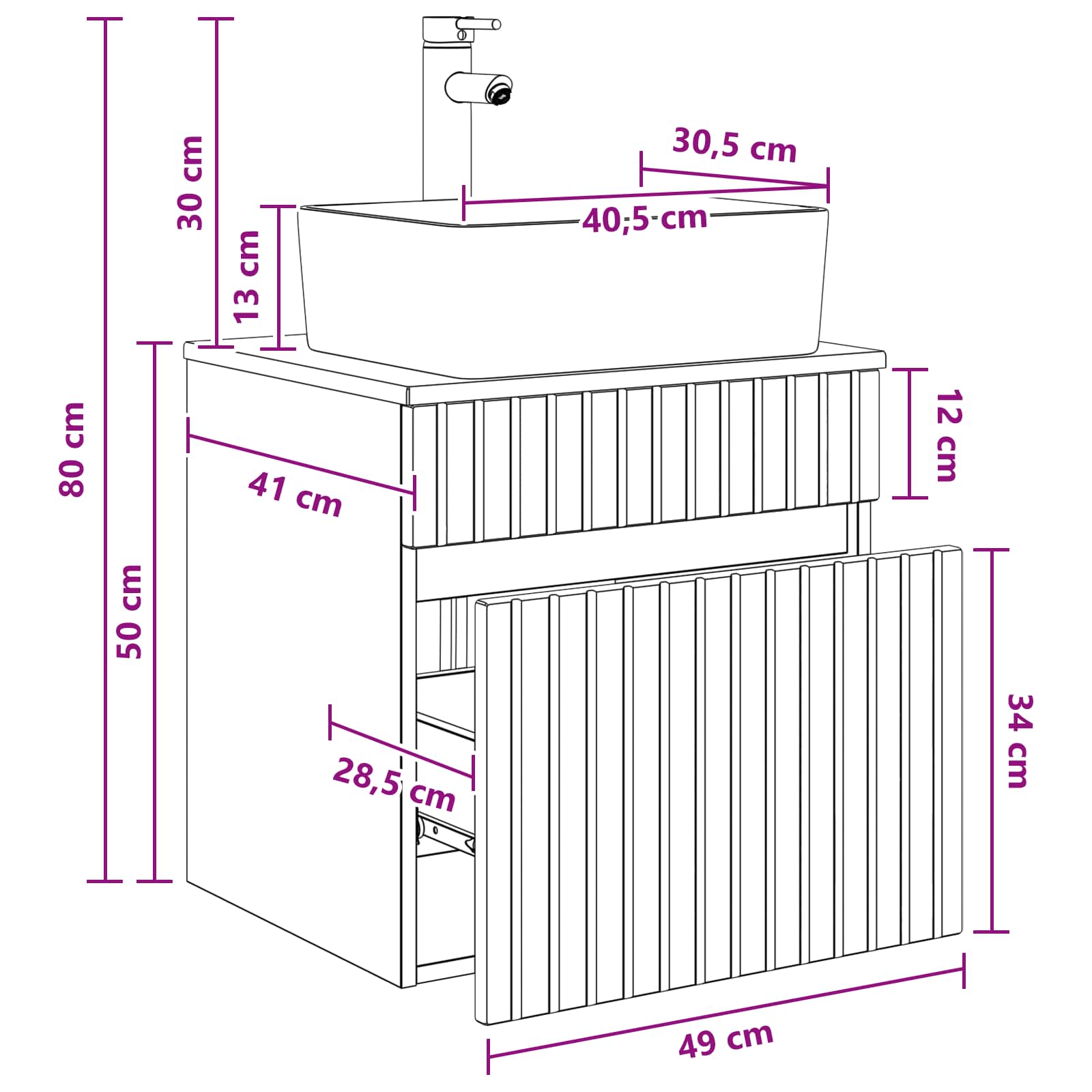 Umivaonik s policom za zid Siva Sonoma 49 x 41 x 63 cm
