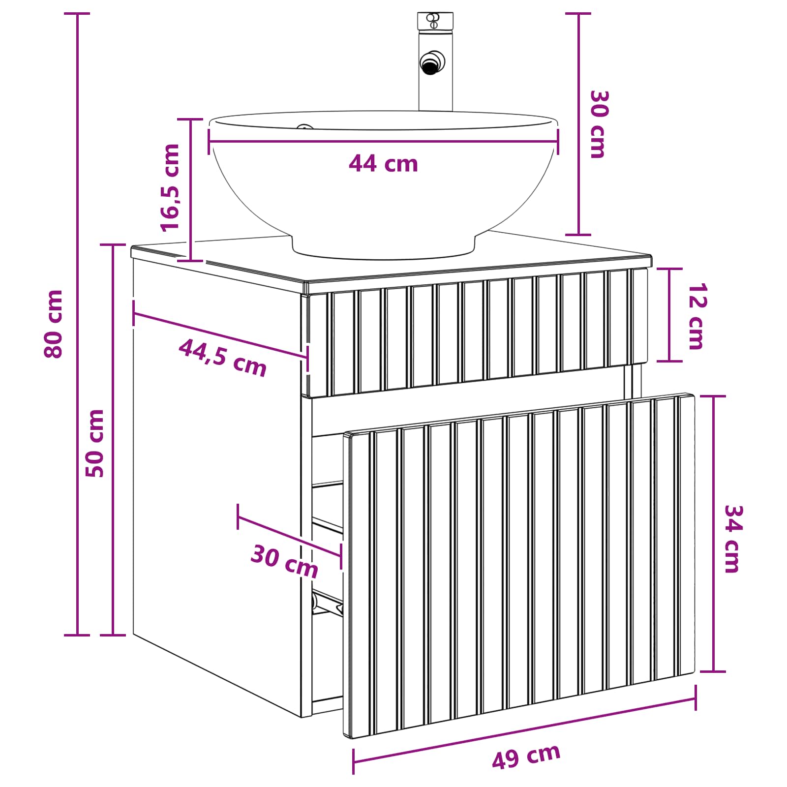 Umivaonik s policom za zid Crna 49 x 44,5 x 66,5 cm