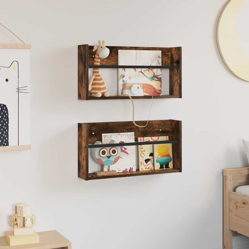 Polica za časopise Zidne 2 pcs Dimljeni hrast 60 x 12 x 30 cm