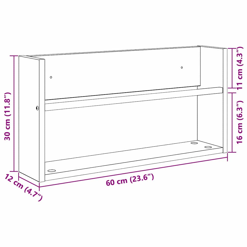 Polica za časopise s policom Umjetnički hrast 60 x 12 x 30 cm
