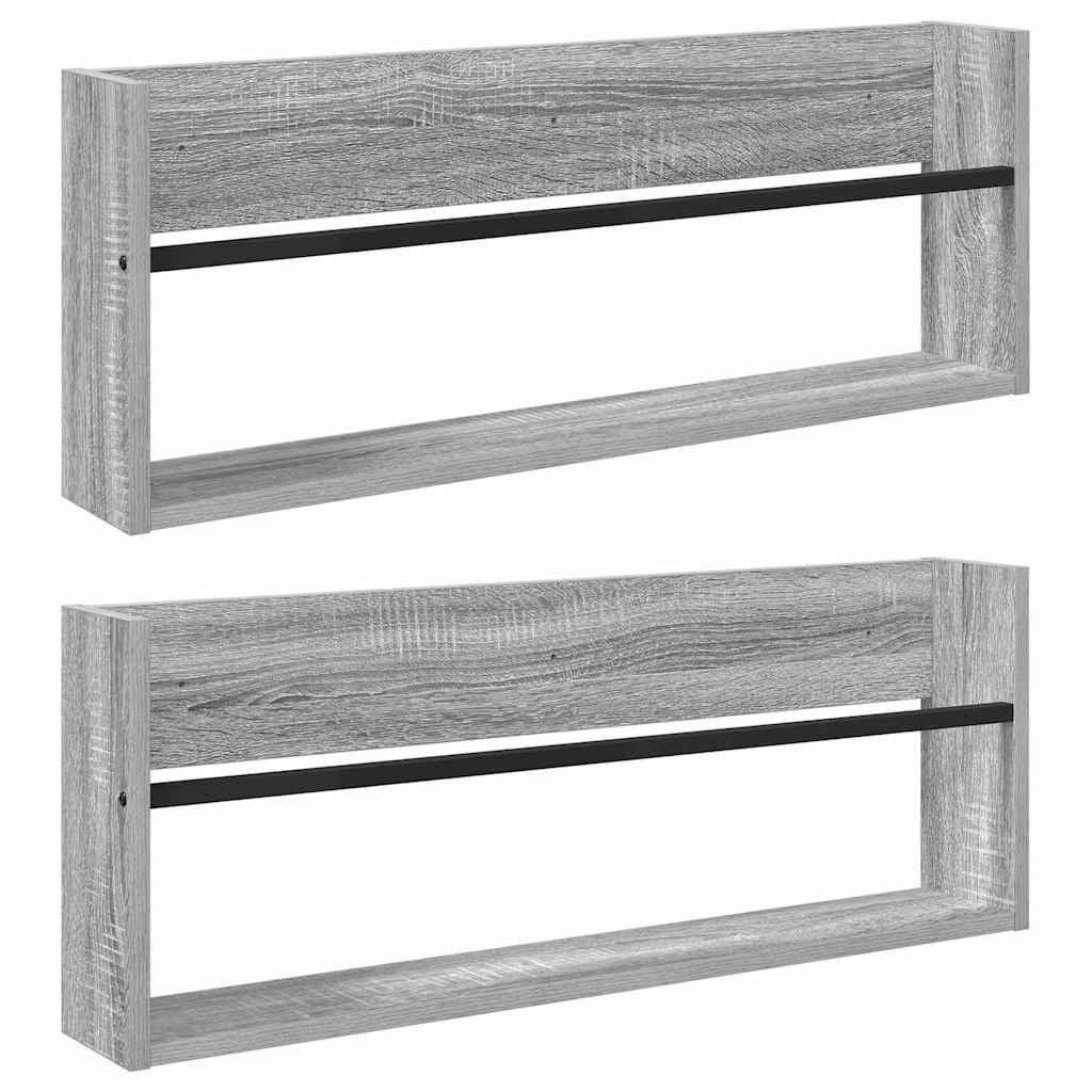 Polica za časopise s policom 2 pcs Siva Sonoma 80 x 12 x 30 cm