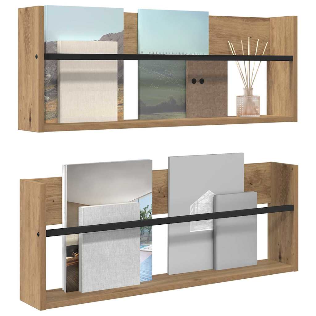 Polica za časopise Zidne 2 pcs Umjetnički hrast 80 x 12 x 30 cm