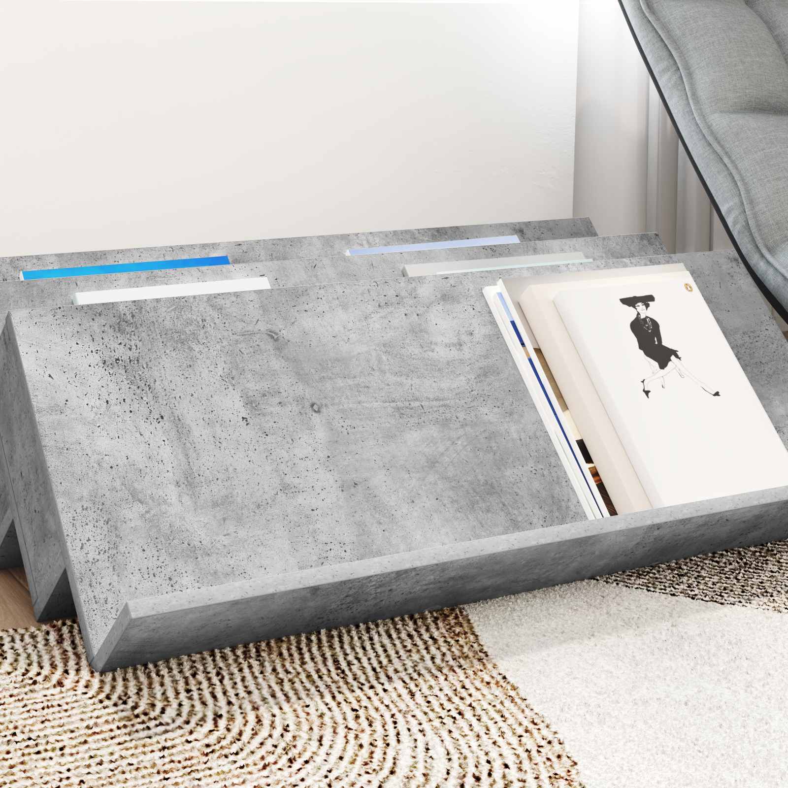 Polica za časopise s policom Betonska siva 90 x 53 x 28,5 cm