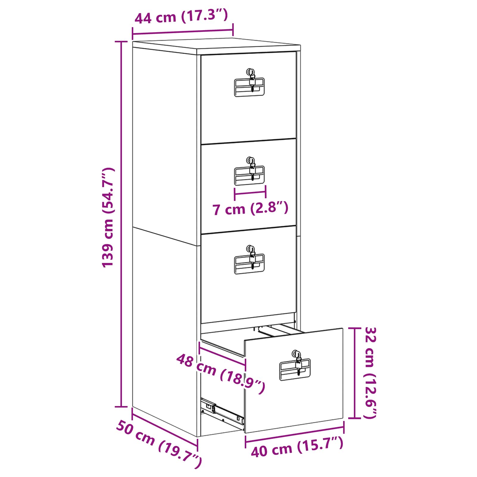 Kabinet za datoteke s ladicama 2 pcs Crna 44 x 50 x 139 cm
