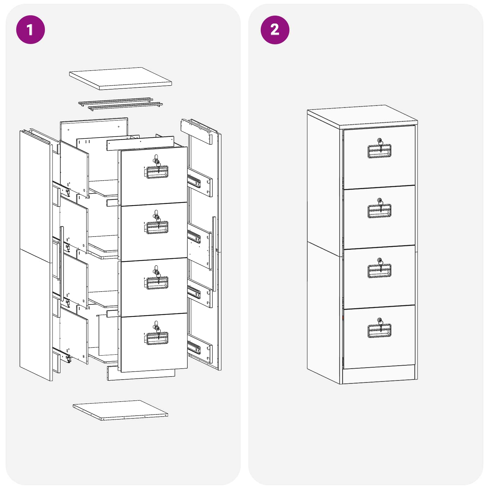 Kabinet za datoteke s ladicama 2 pcs Bijelo 44 x 50 x 139 cm