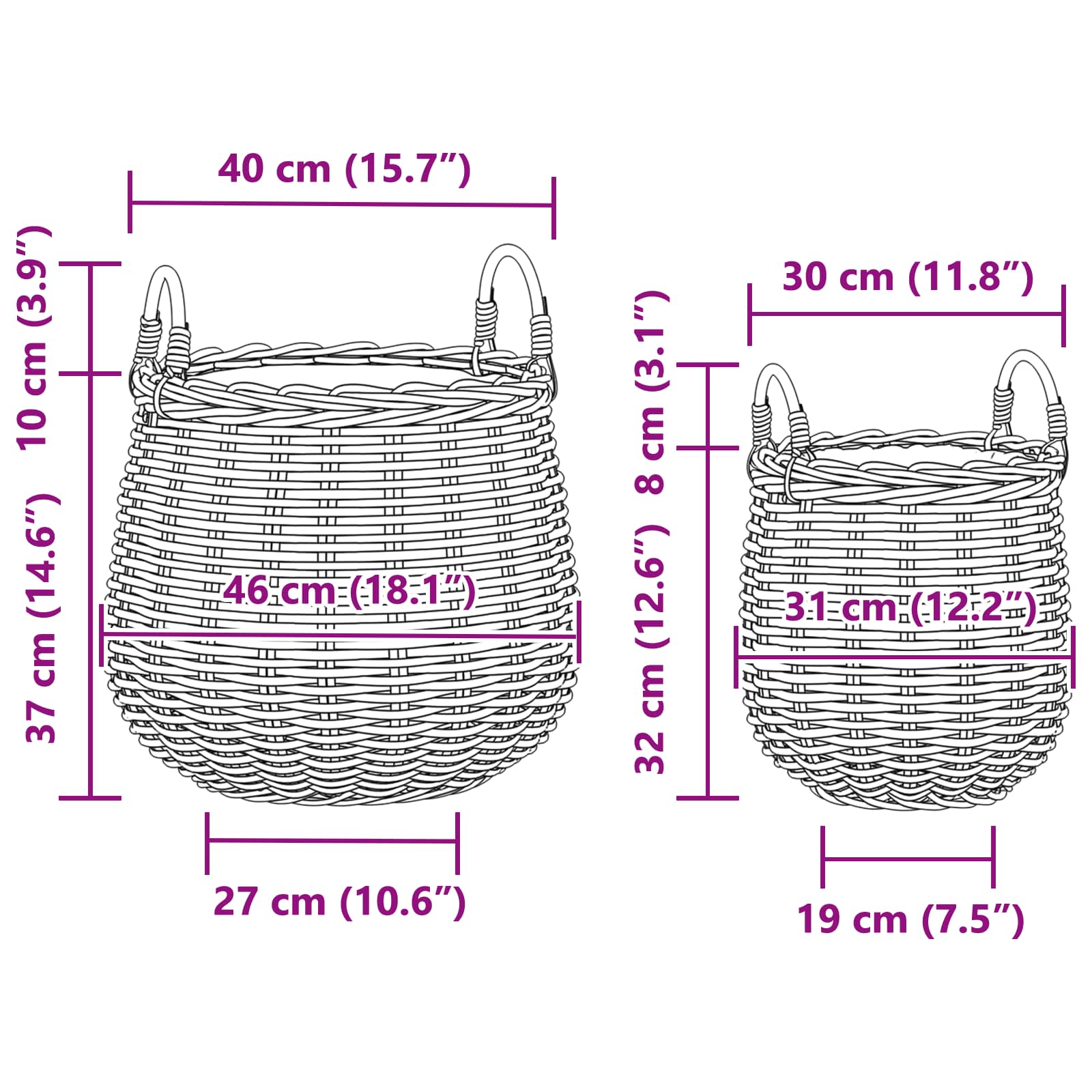Vazon koš s pohranom 2 pcs Smeđa Lacak Ratan