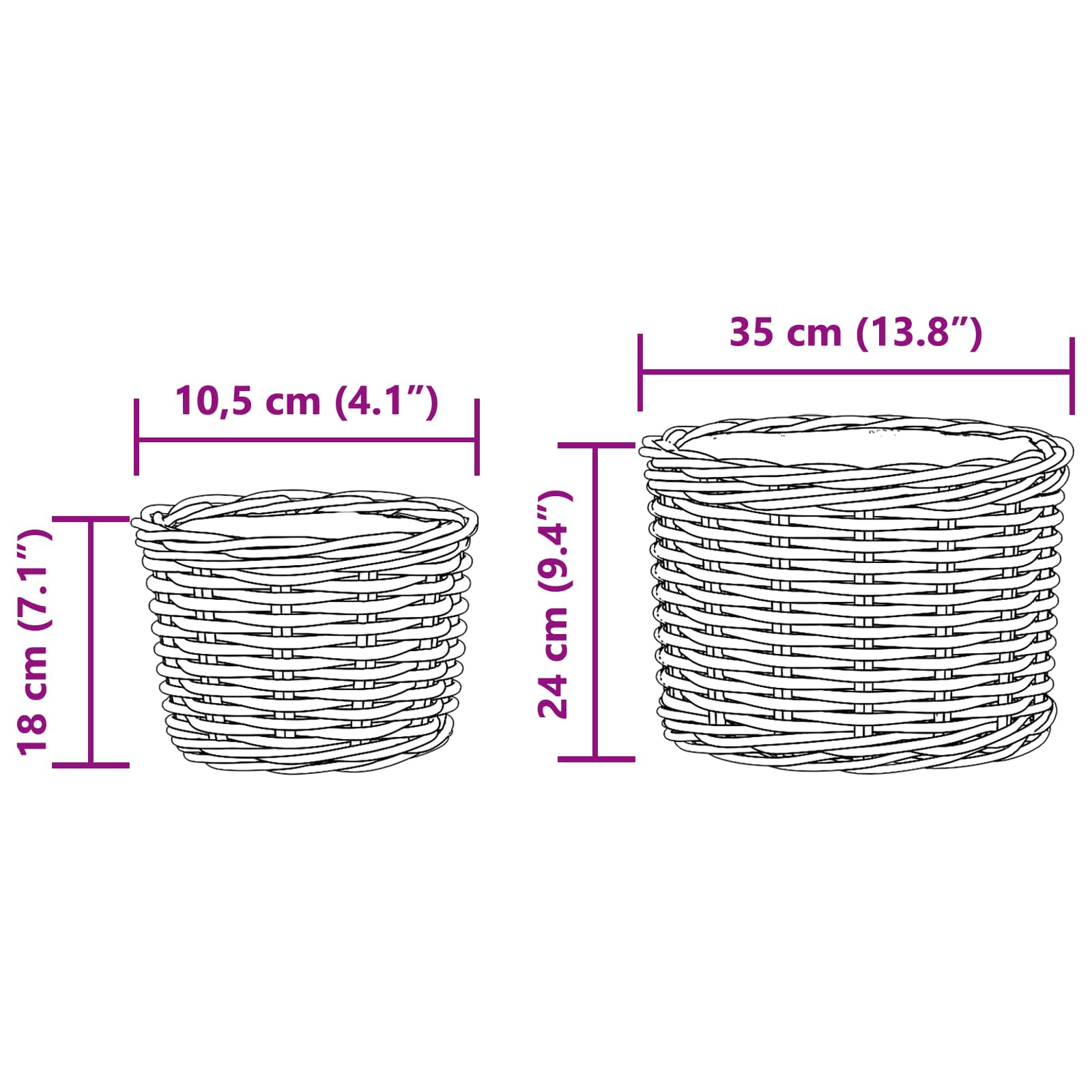 Saksija Košara s pohranom 2 pcs Smeđa Kubu Ratan