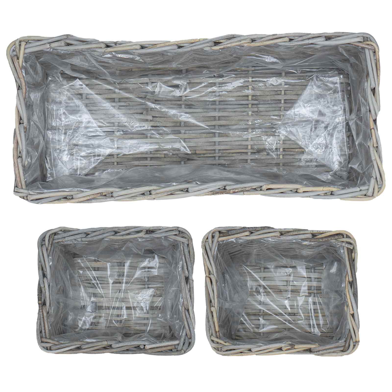 Saksija košarica s pohranom 3 pcs Siva Kubu Ratan