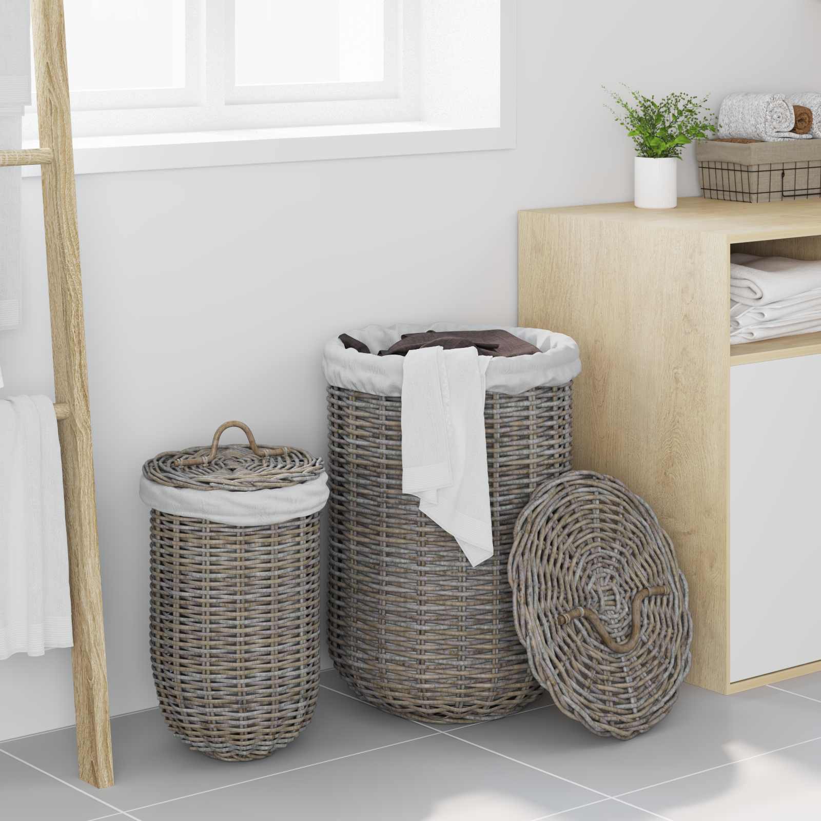 Kanta za rublje s poklopcem 2 pcs Kubu siva Kubu Ratan