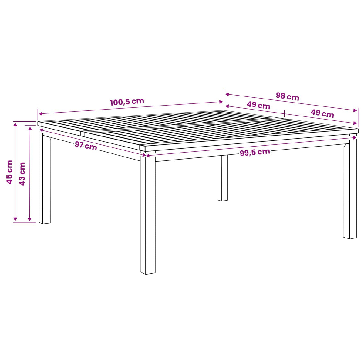 Stolić za kavu Prirodna 100 x 100,5 x 45 cm Čvrsto drvo akacije