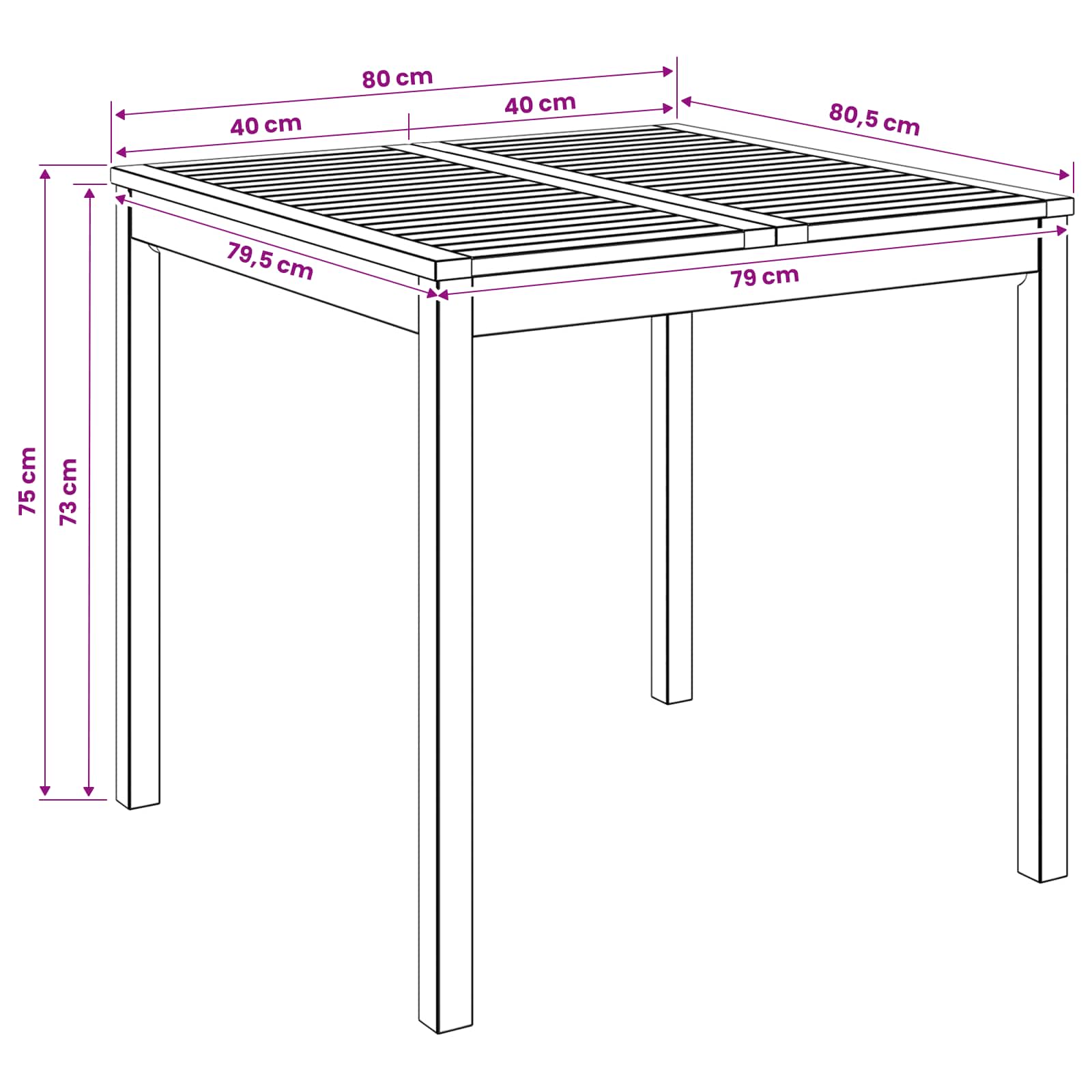 Stol za večeru u vrtu Prirodna 80 x 80,5 x 75 cm