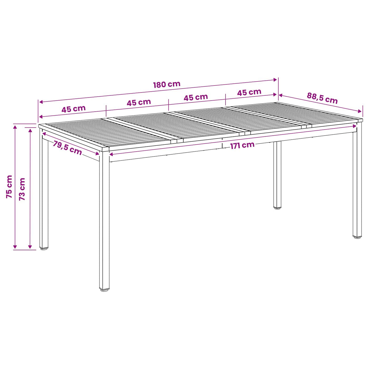 Stol za večeru u vrtu Prirodna i crna 180 x 88,5 x 75 cm