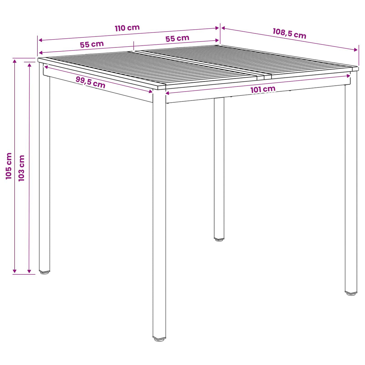 Stol za bar u vrtu Prirodna i crna 110 x 108,5 x 105 cm