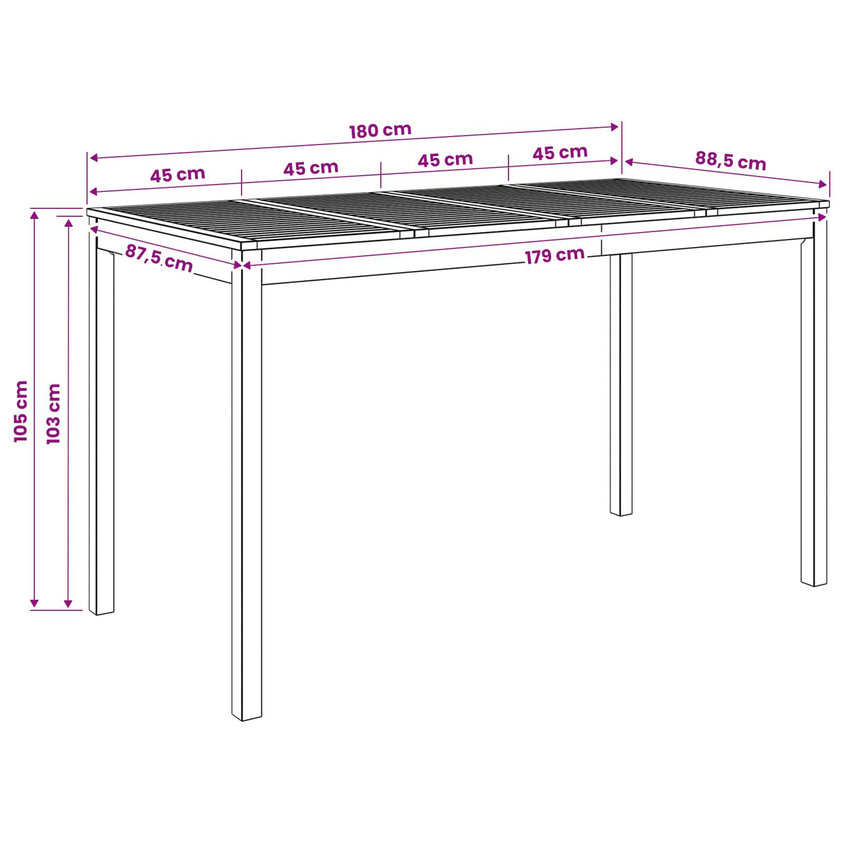Stol za bar u vrtu Bijela 180 x 88,5 x 105 cm