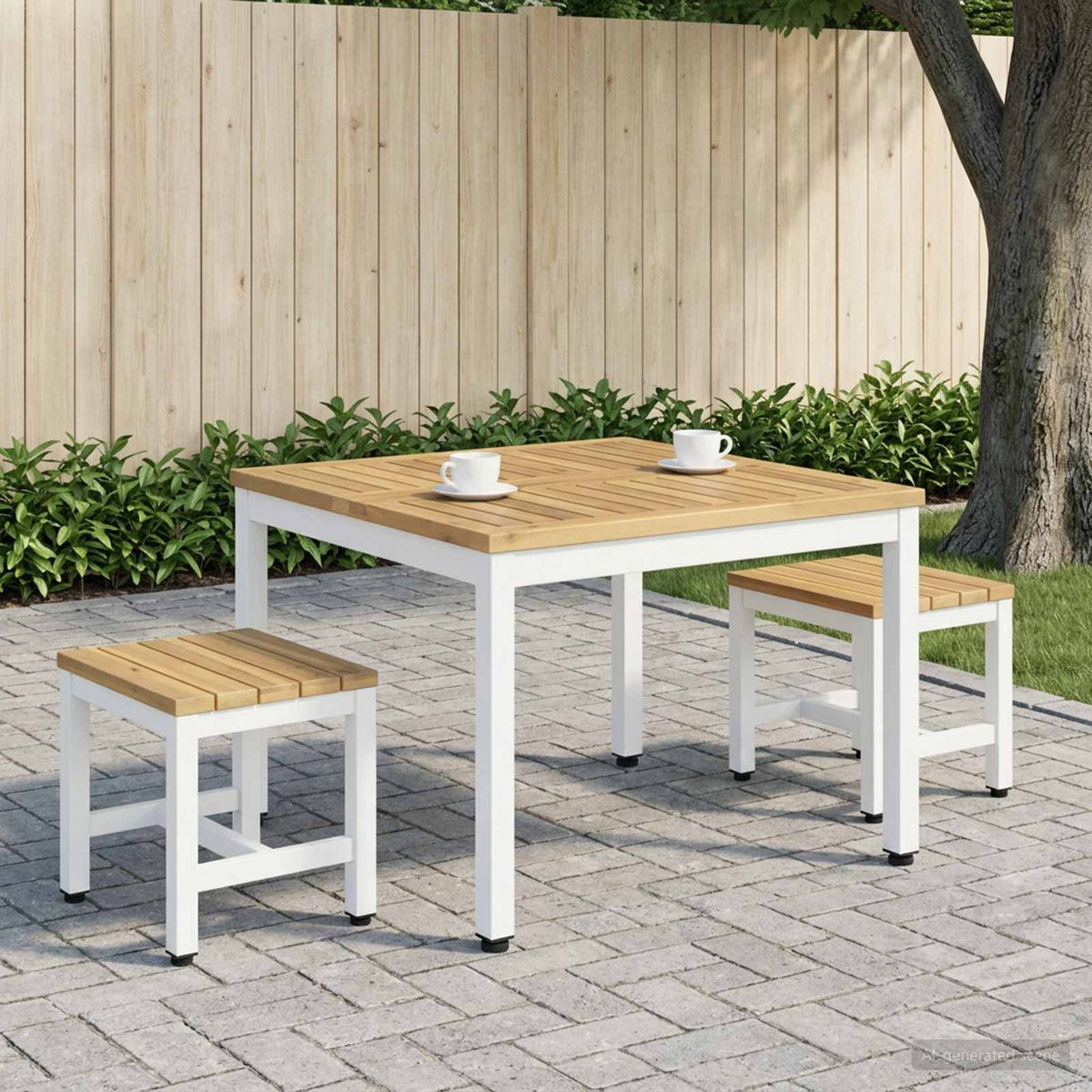 Stolić za kavu Bijela 60 x 60,5 x 36 cm Čvrsto drvo akacije