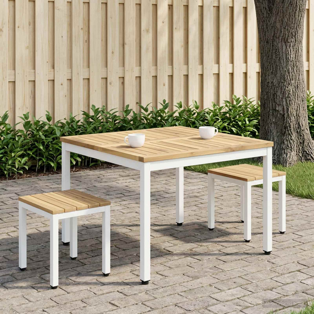 Stolić za kavu Bijela 80 x 80,5 x 45 cm Čvrsto drvo akacije