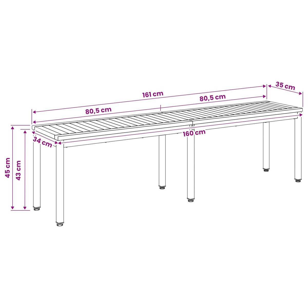 Vrtna klupa 161 x 35 x 45 cm Čvrsto drvo akacije Bijela