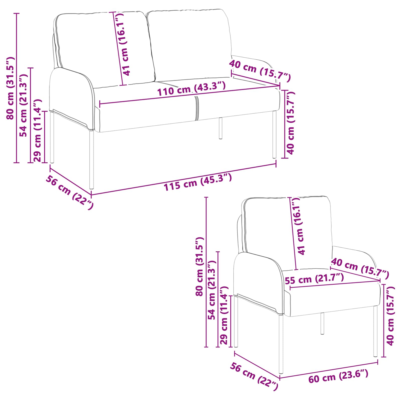 Setovi sofa 3 pcs Ružičasta 115 x 56 x 80 cm Šperploča