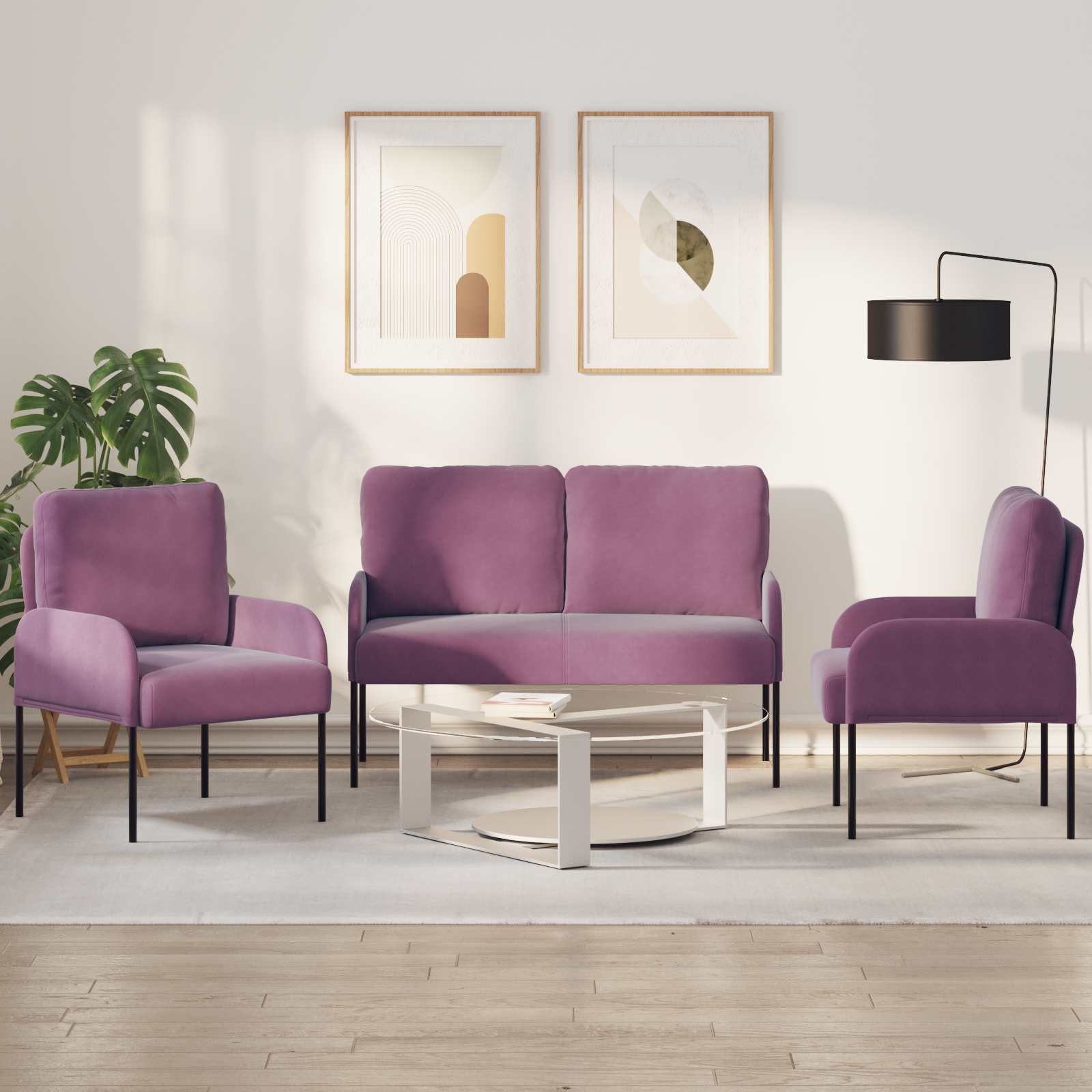 Setovi sofa 3 pcs Ljubičasta 115 x 56 x 80 cm Šperploča