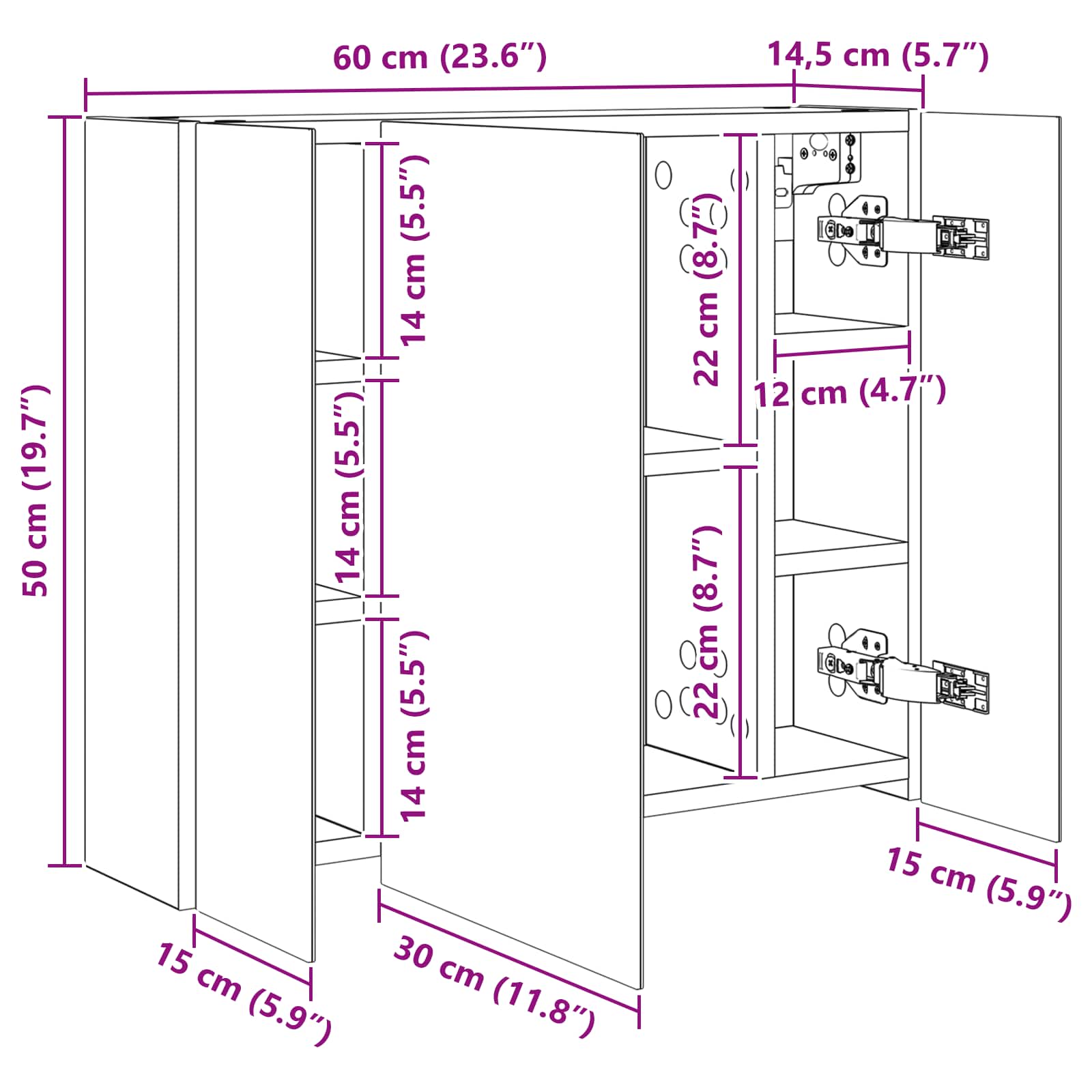 Kupaonski ormar s ogledalom Staro drvo 60 x 14,5 x 50 cm