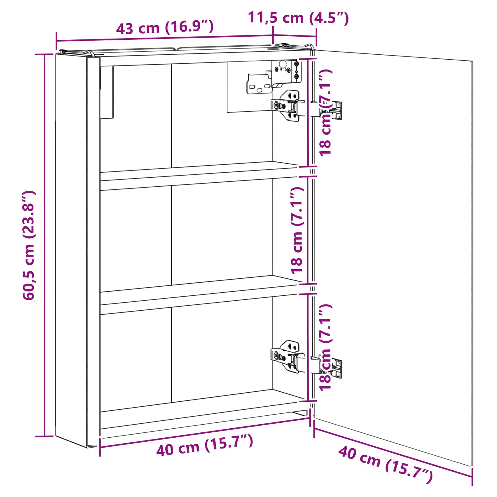 Kupaonski ormar s ogledalom Crni hrast 43 x 11,5 x 60,5 cm