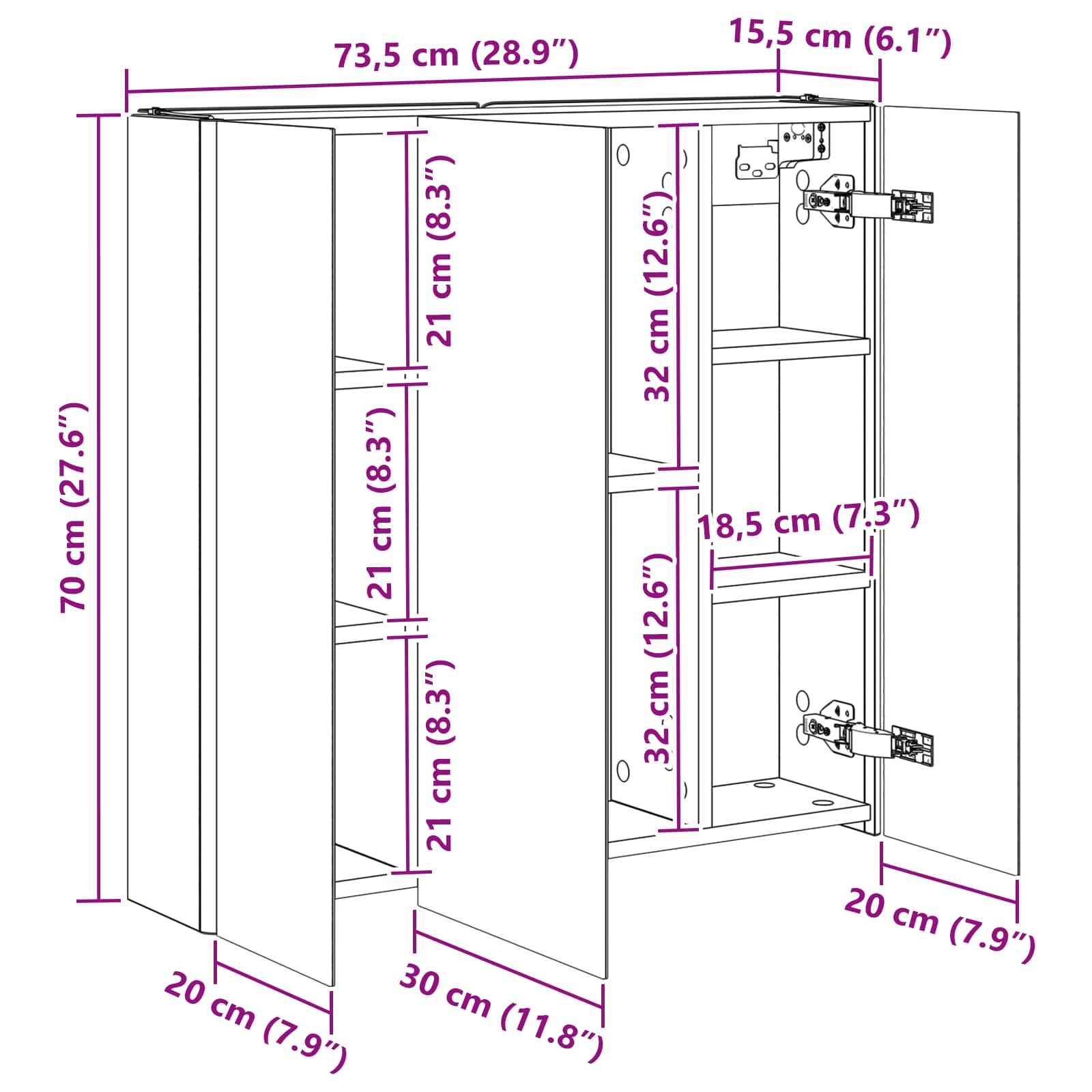 Kupaonski ormar s ogledalom Crni hrast 73.5 x 15.5 x 70 cm