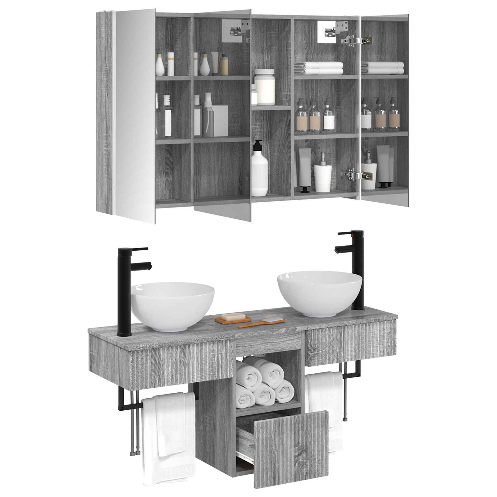 Set ormarića za kupaonicu 4 pcs Siva Sonoma