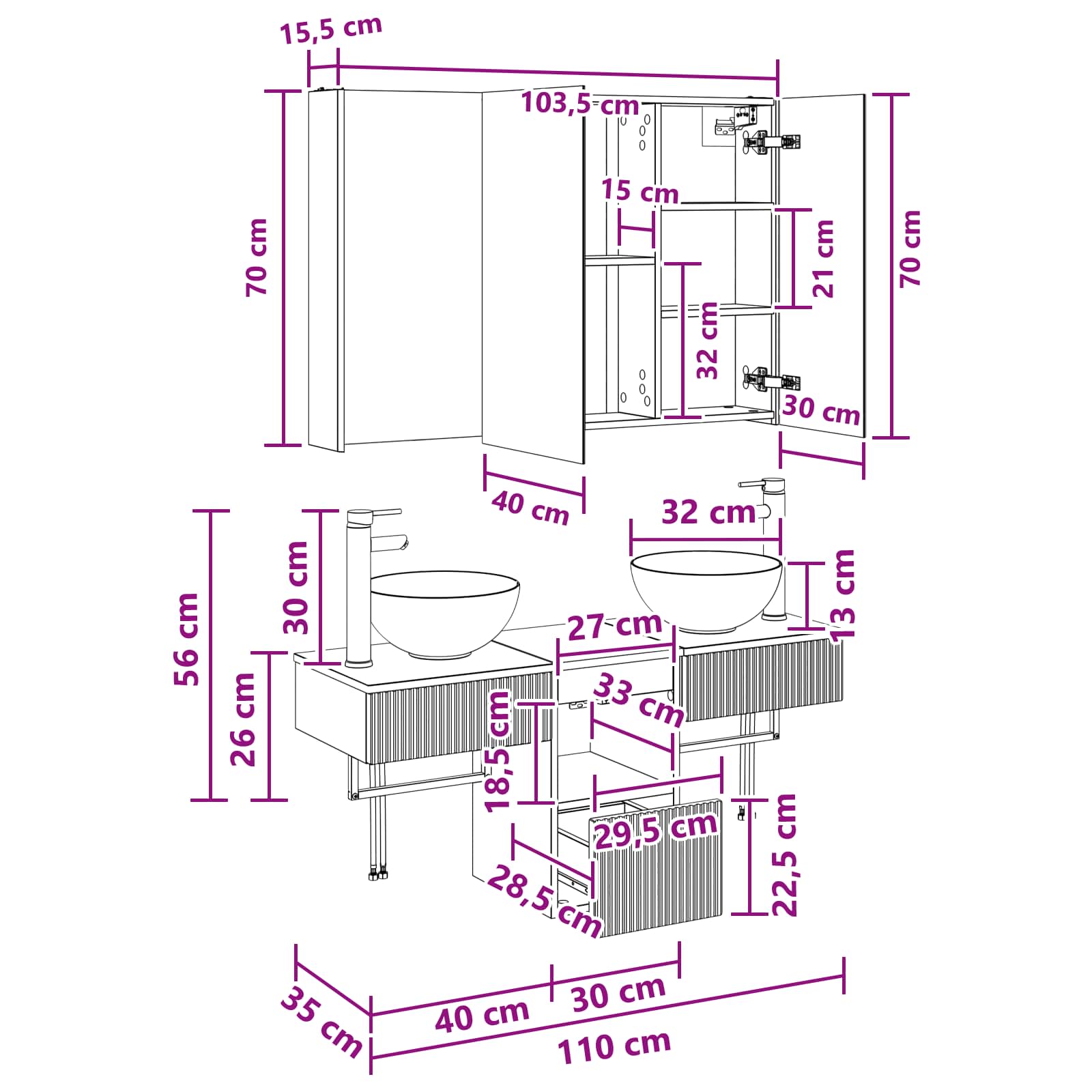 Set ormarića za kupaonicu 4 pcs Staro drvo 103,5 x 15,5 x 70 cm