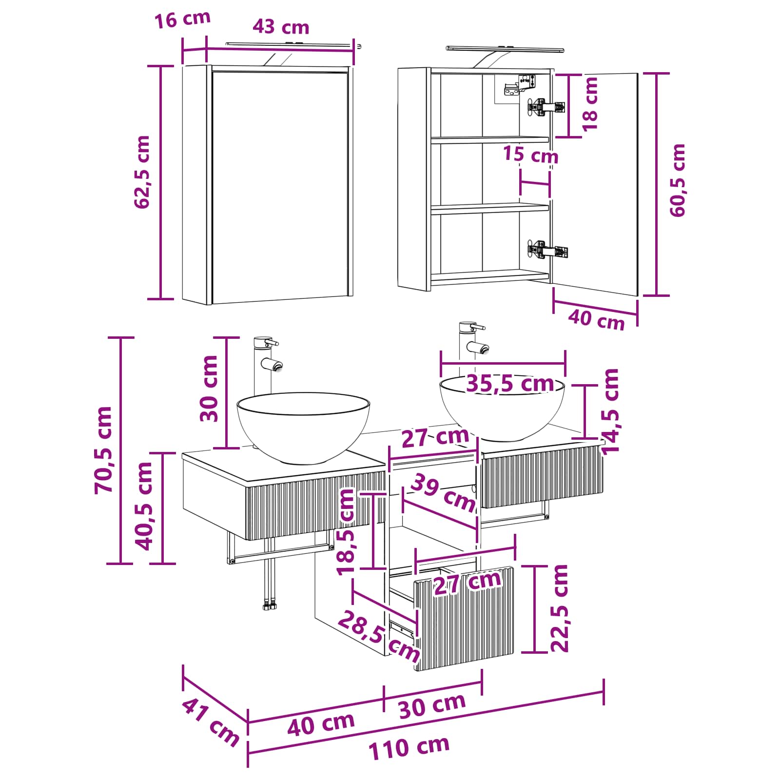 Set ormarića za kupaonicu 5 pcs Dimljeni hrast