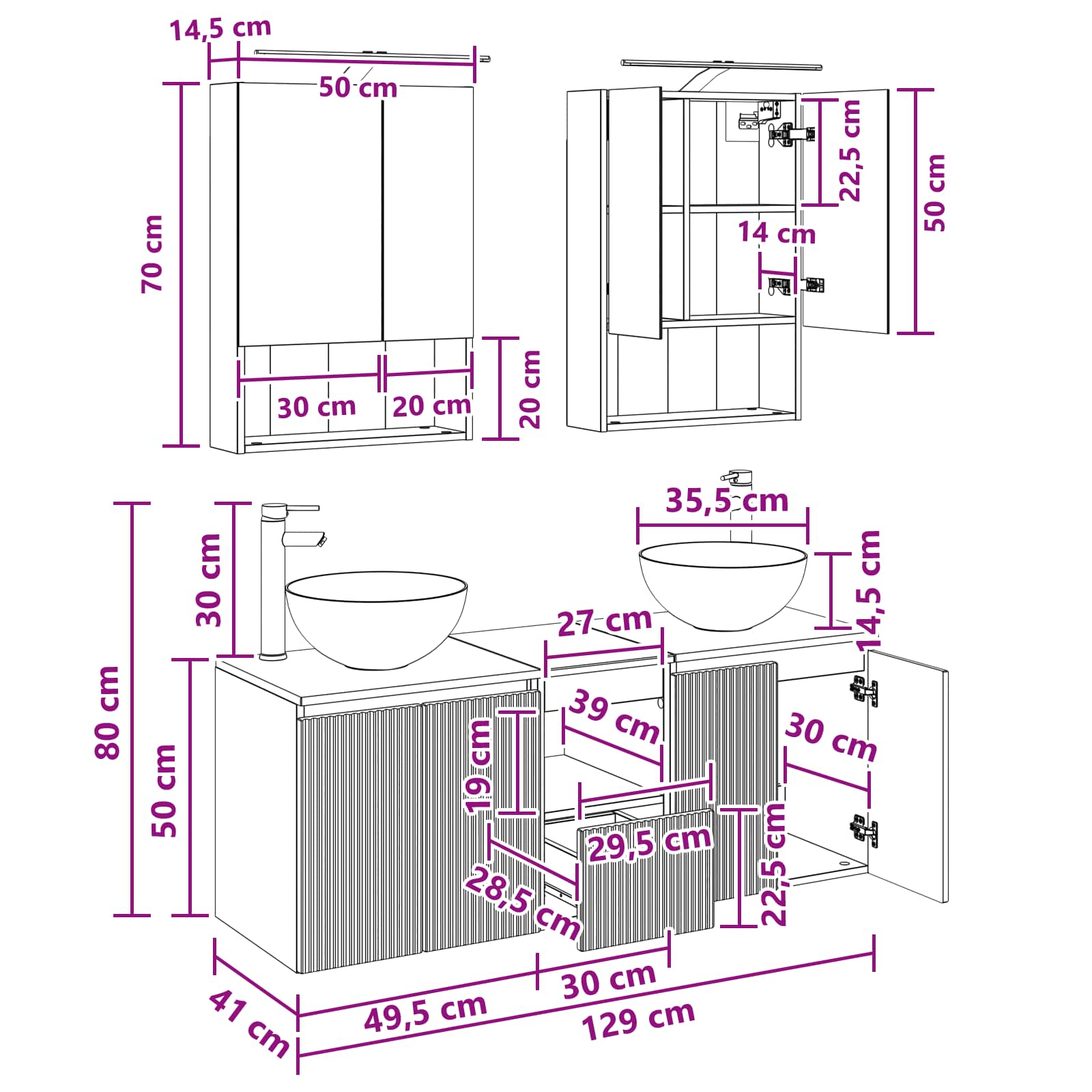 Set ormarića za kupaonicu 5 pcs Siva Sonoma 50 x 14,5 x 70 cm