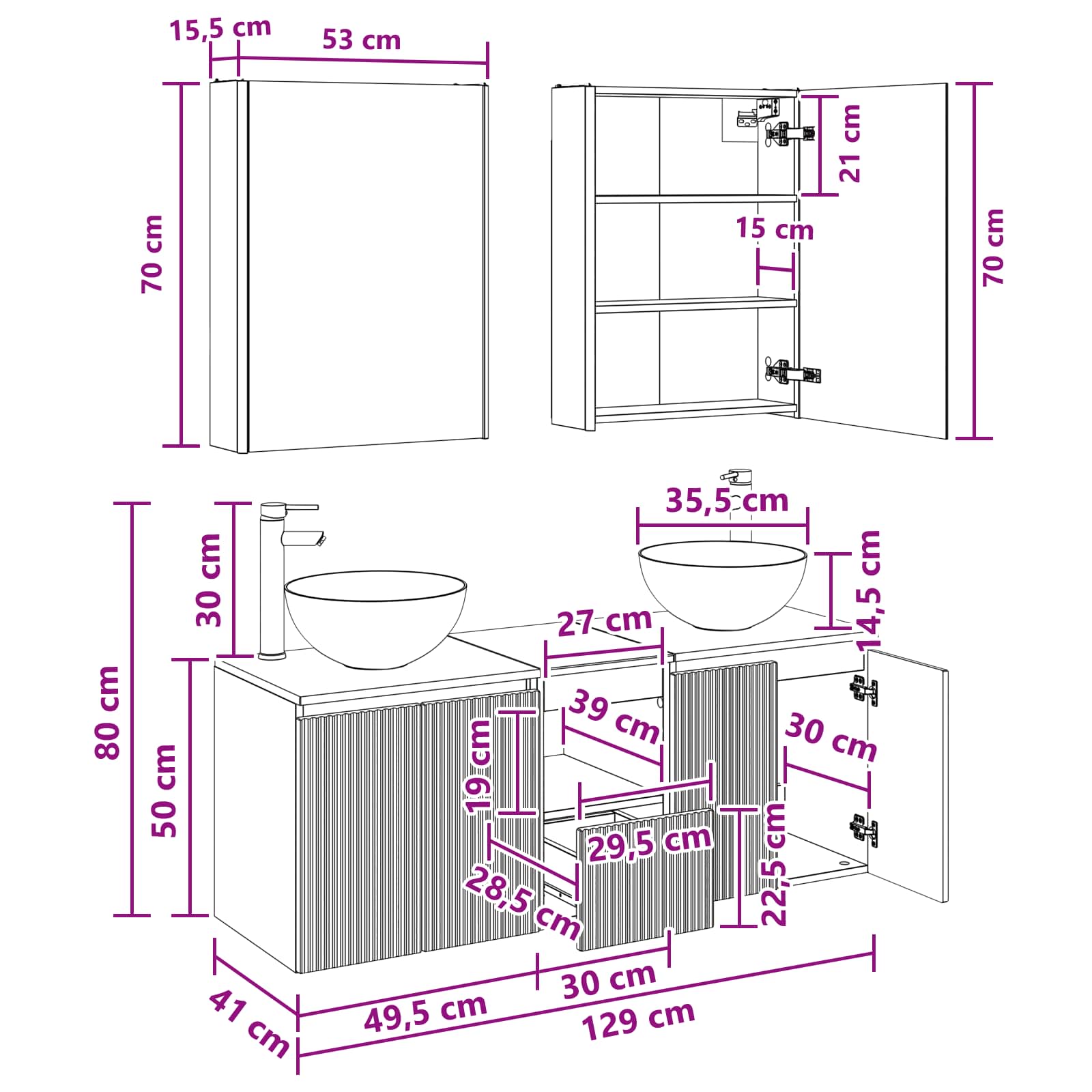 Set ormarića za kupaonicu 5 pcs Staro drvo 53 x 15,5 x 70 cm