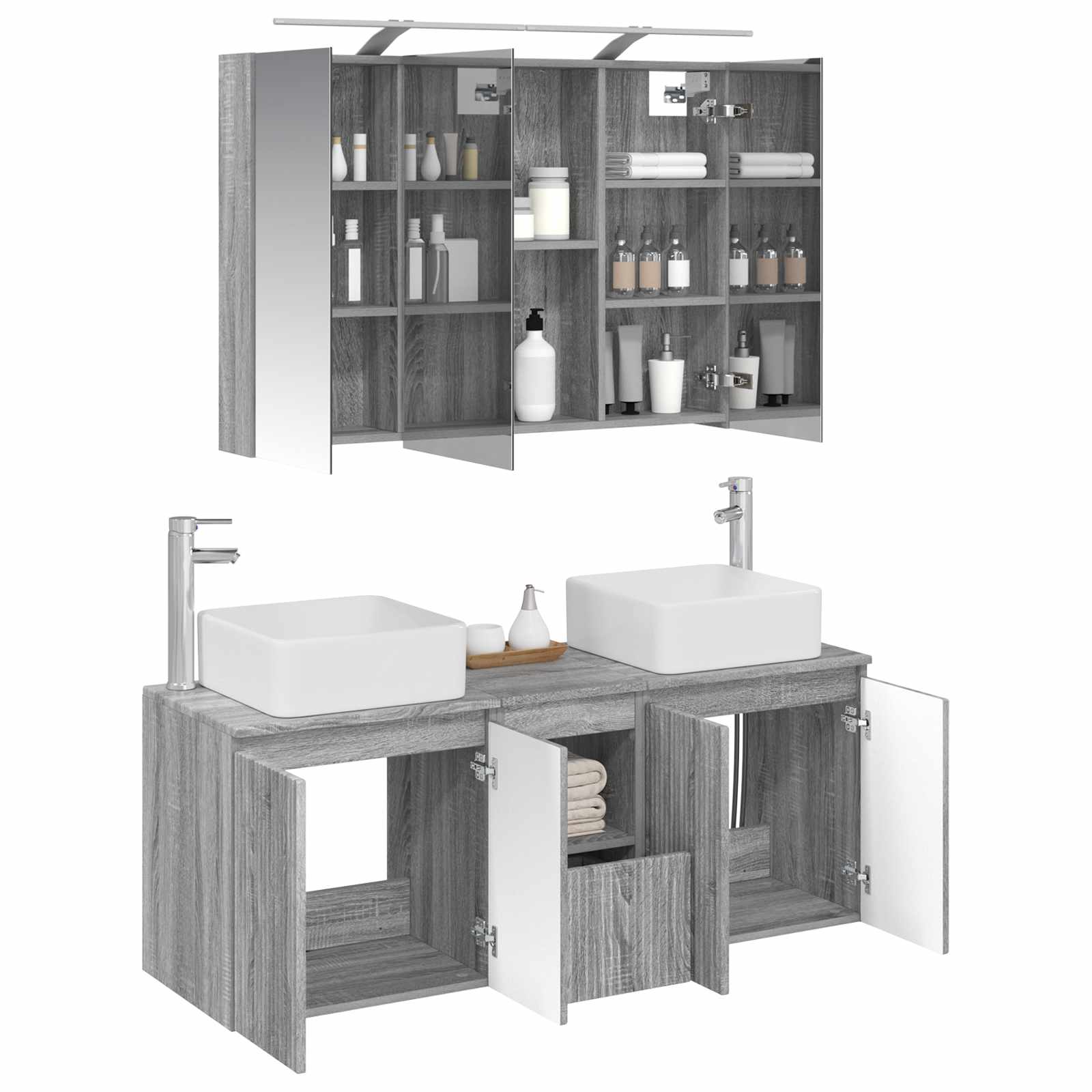 Set ormarića za kupaonicu 4 pcs Siva Sonoma 100 x 14,5 x 70 cm