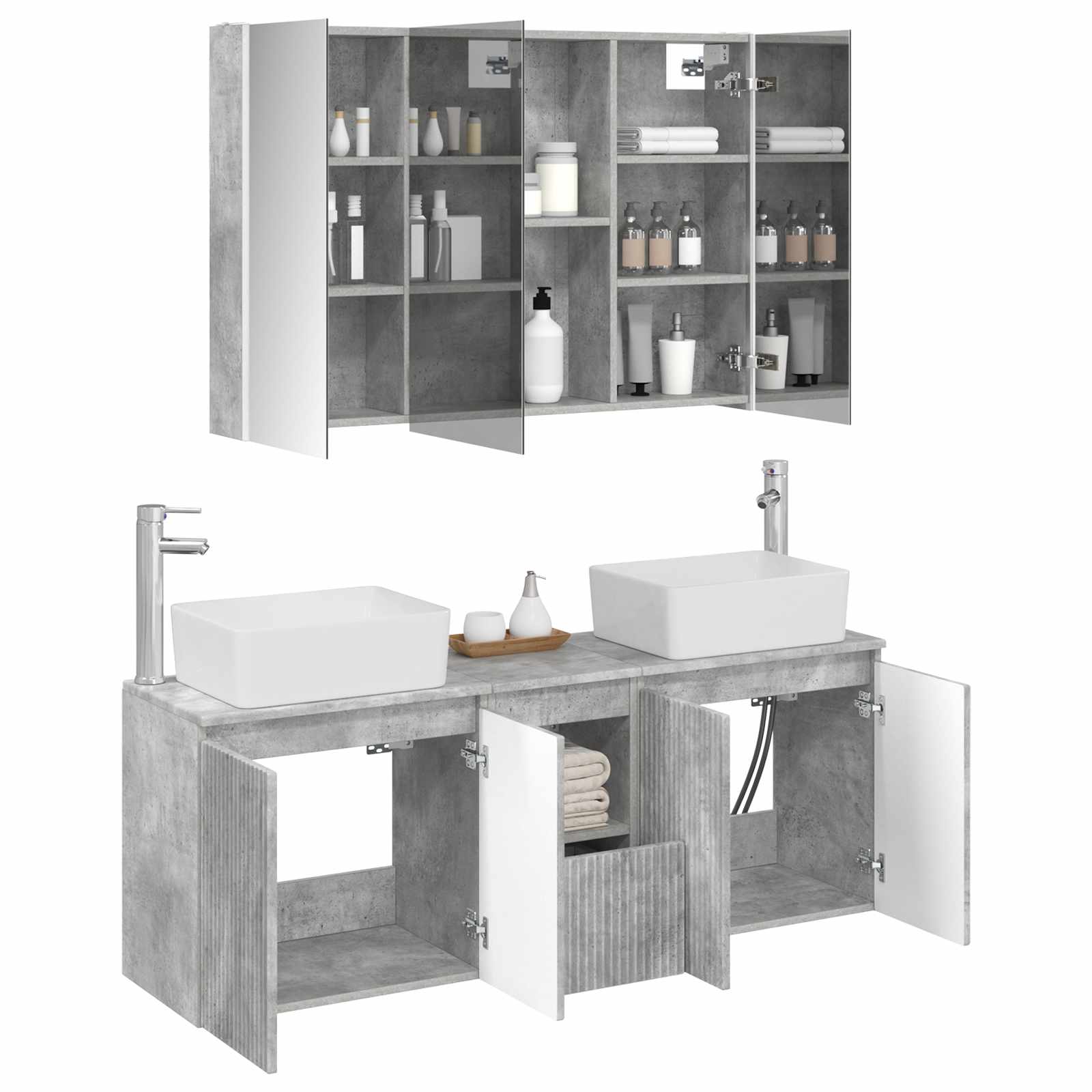 Set ormarića za kupaonicu 4 pcs Betonska siva Konstruirano drvo